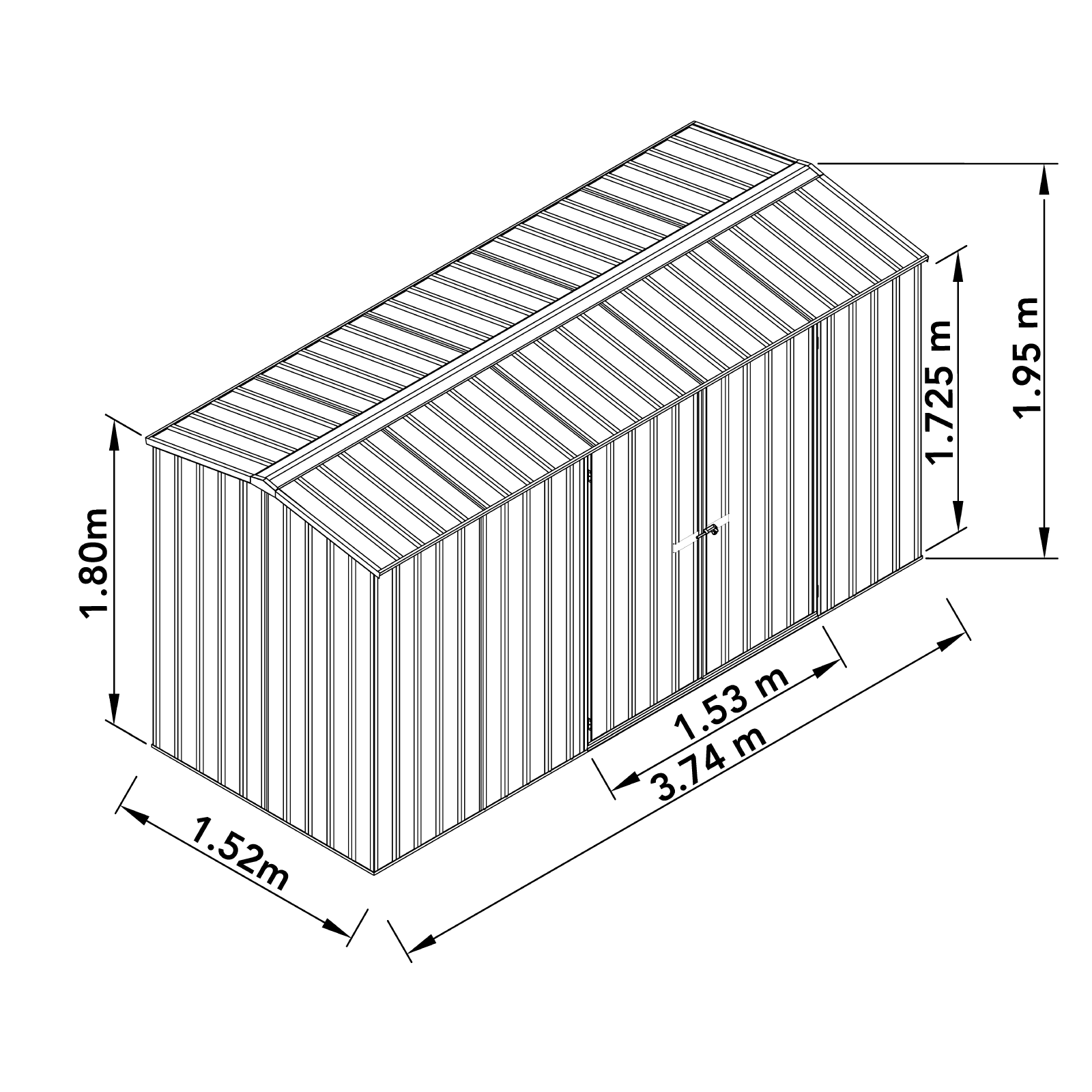Outlet - 3.74mW x 1.52mD x 1.95mH Garden Shed Premier - Double Door Zincalume