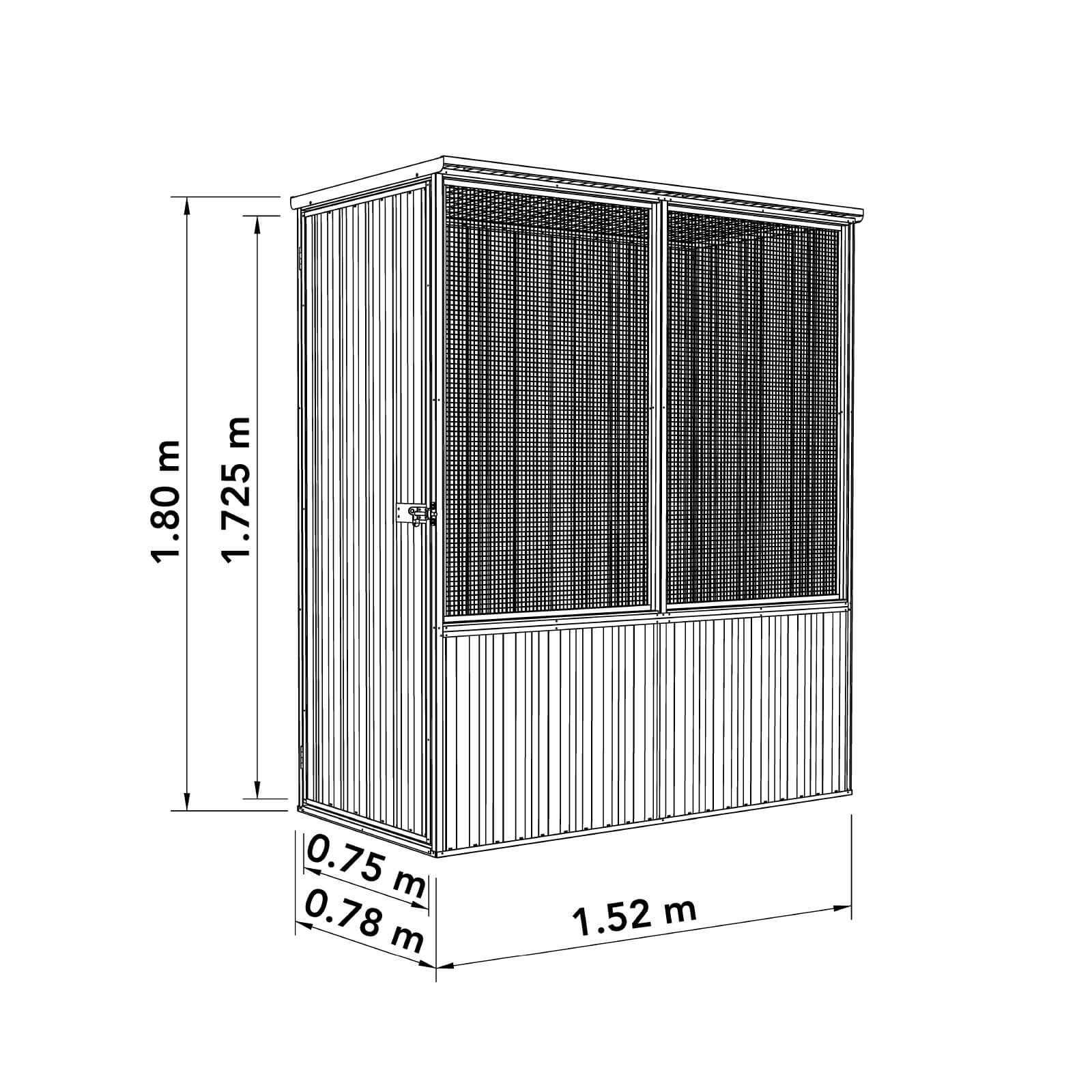1.52mW x 0.78mD x 1.80mH Chicken Coop Flat Roof Single Door Zincalume