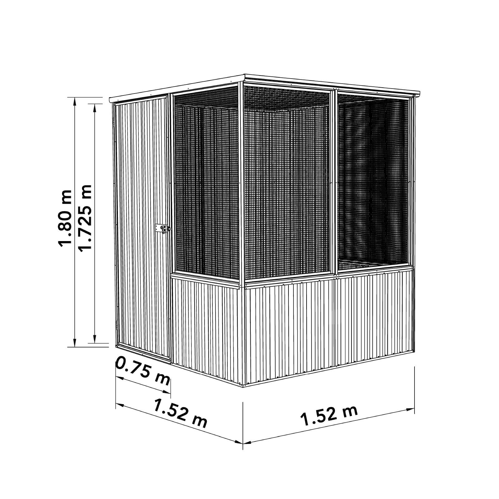 1.52mW x 1.52mD x 1.80mH Chicken Coop Flat Roof Single Door Zincalume