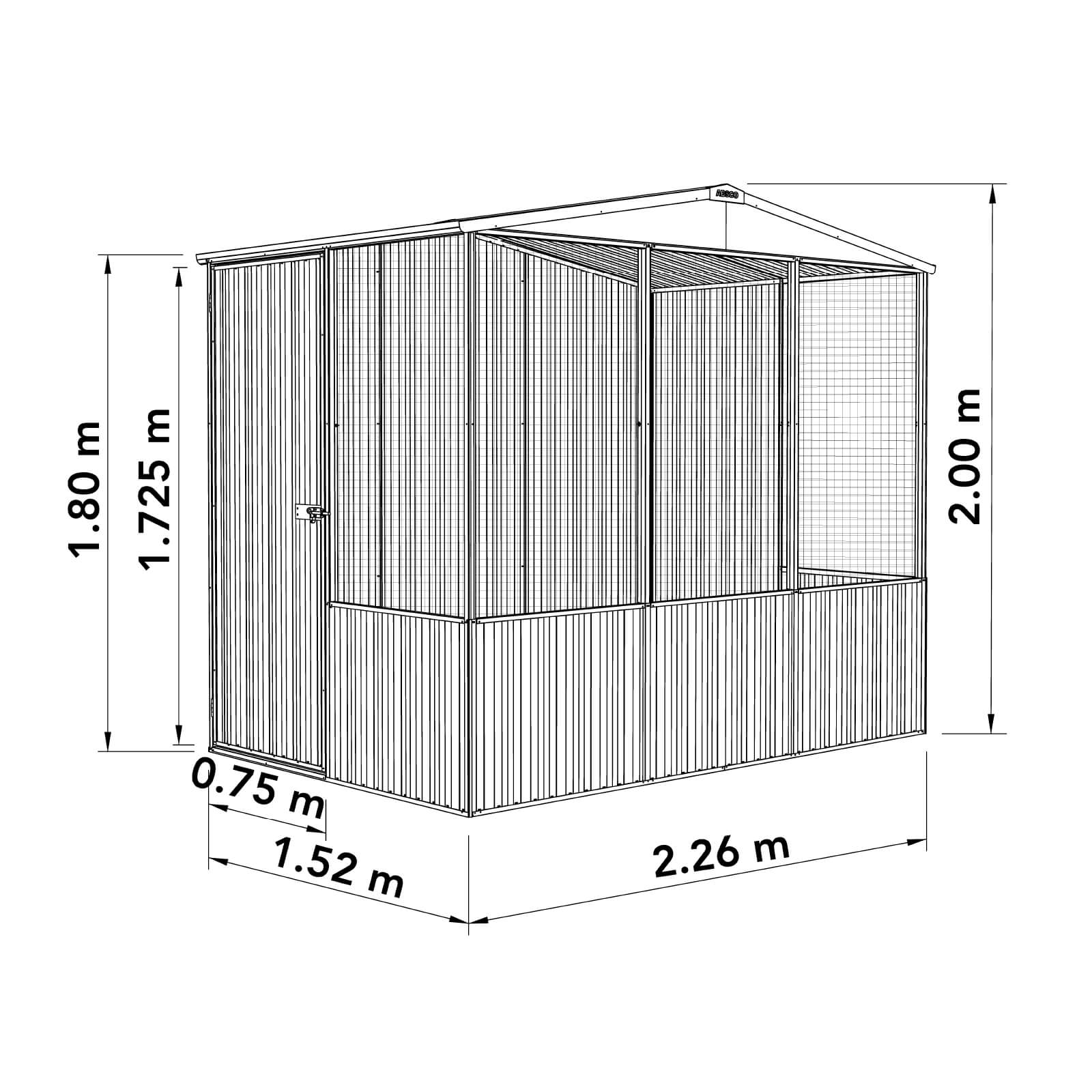 2.26mW x 1.52mD x 2.00mH Chicken Coop Gable Roof Single Door Zincalume