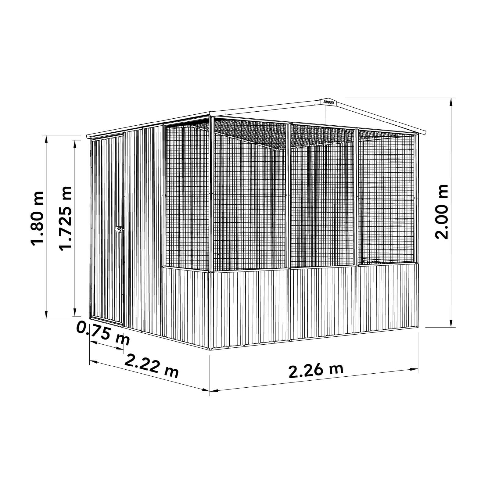 2.26mW x 2.22mD x 2.00mH Chicken Coop Gable Roof Single Door Zincalume