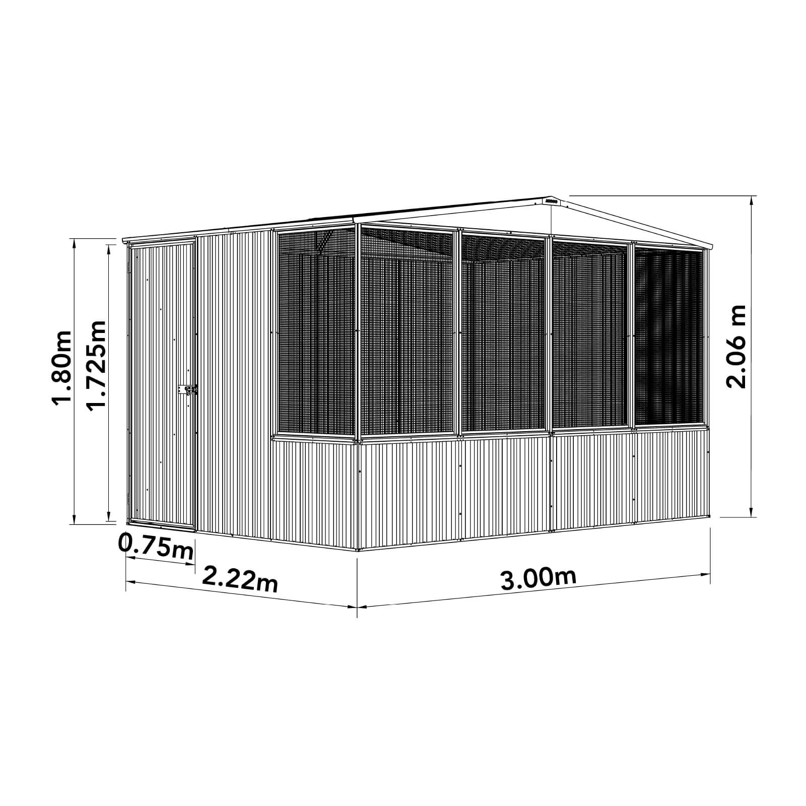 3.00mW x 2.22mD x 2.06mH Chicken Coop Gable Roof Single Door Zincalume