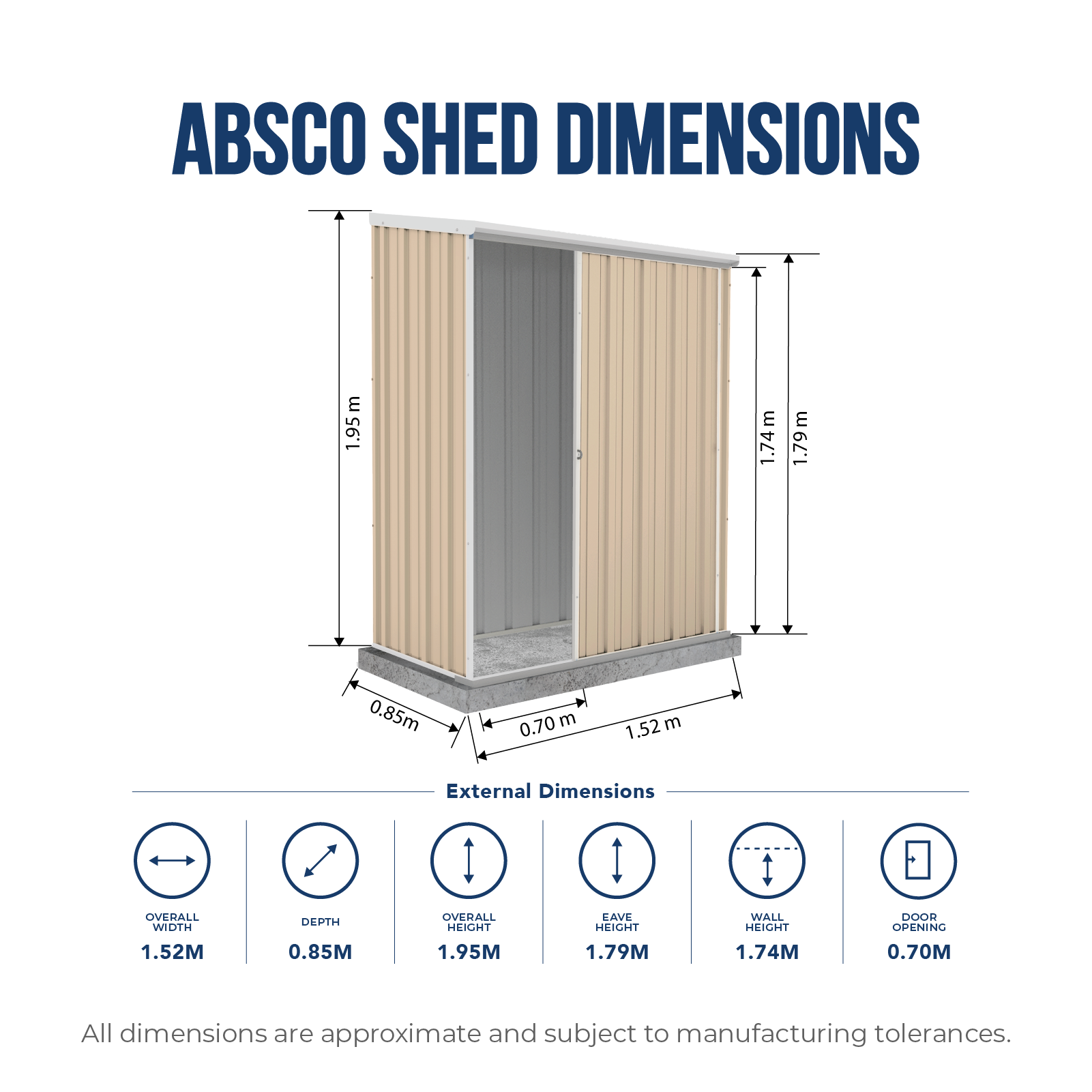 1.52mW x 0.78mD x 1.95mH Garden Shed Ezislider Single Door