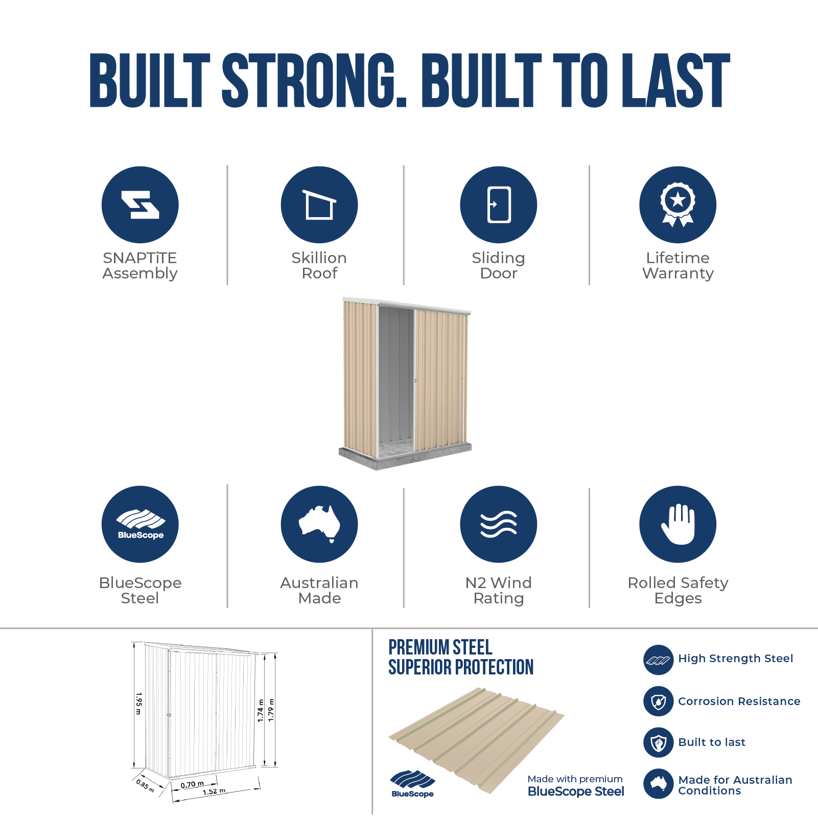 1.52mW x 0.78mD x 1.95mH Garden Shed Ezislider Single Door