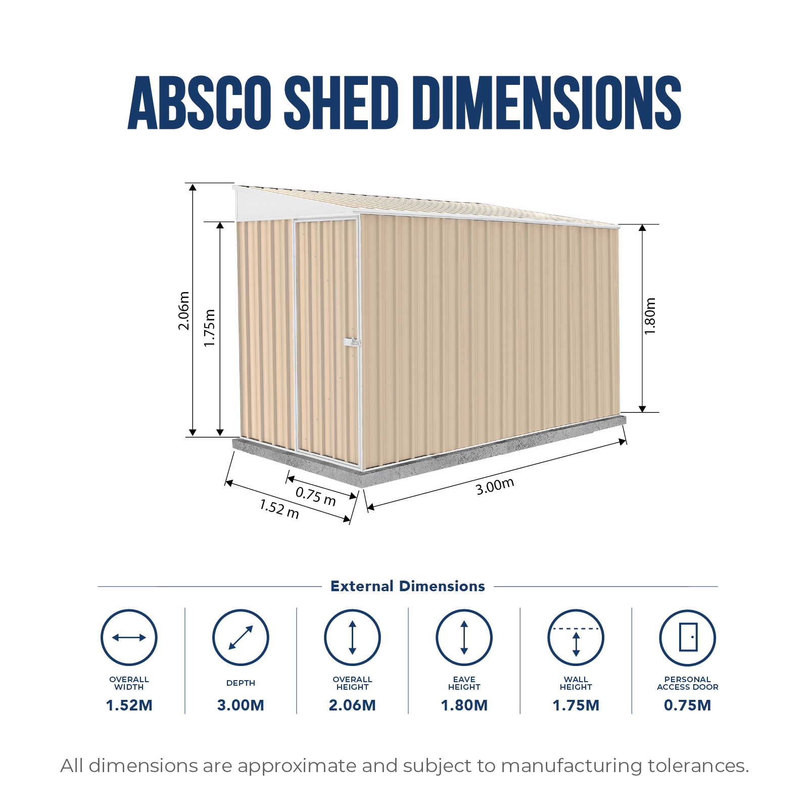 1.52mW x 3.00mD x 2.06mH Garden Shed Narrow Single Door