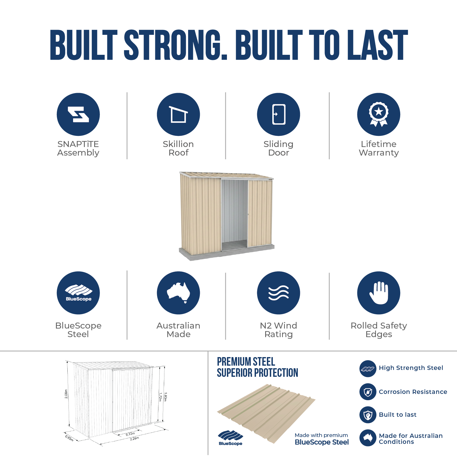 2.26mW x 0.78mD x 1.95mH Garden Shed Ezislider Single Door