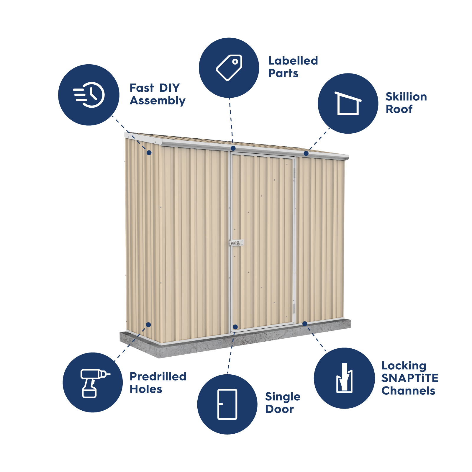 2.26mW x 0.78mD x 1.95mH Garden Shed Space Saver Single Door