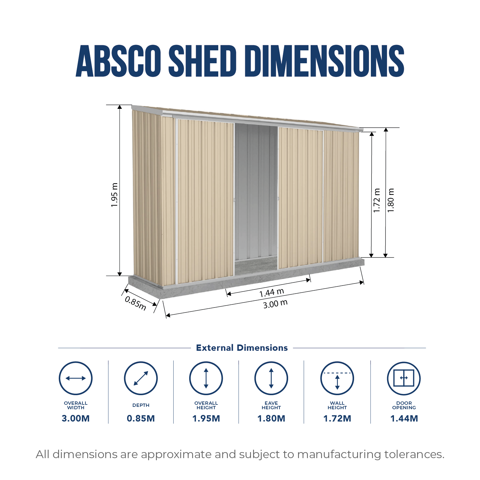 3.00mW x 0.78mD x 1.95mH Garden Shed Ezislider Double Door