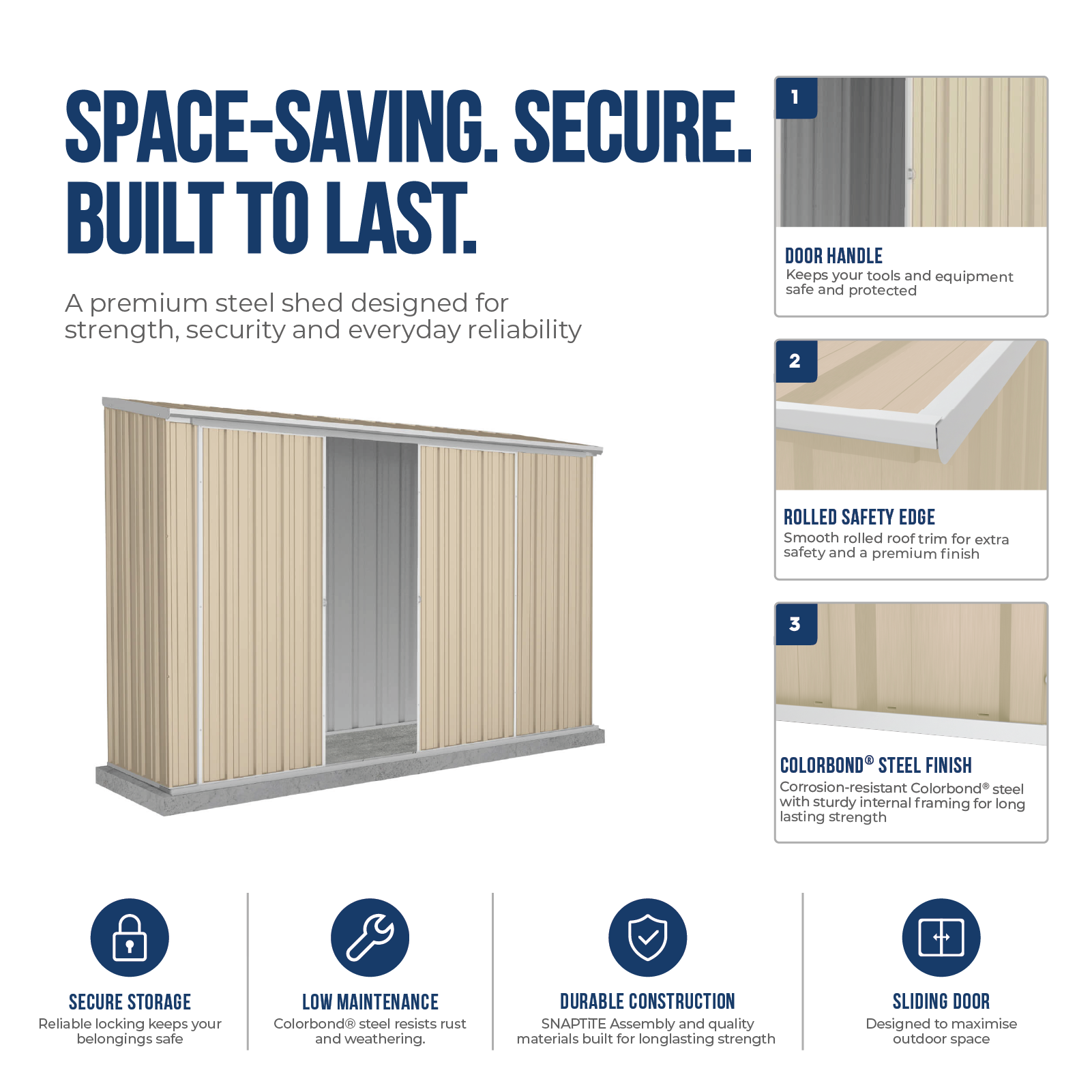 3.00mW x 0.78mD x 1.95mH Garden Shed Ezislider Double Door