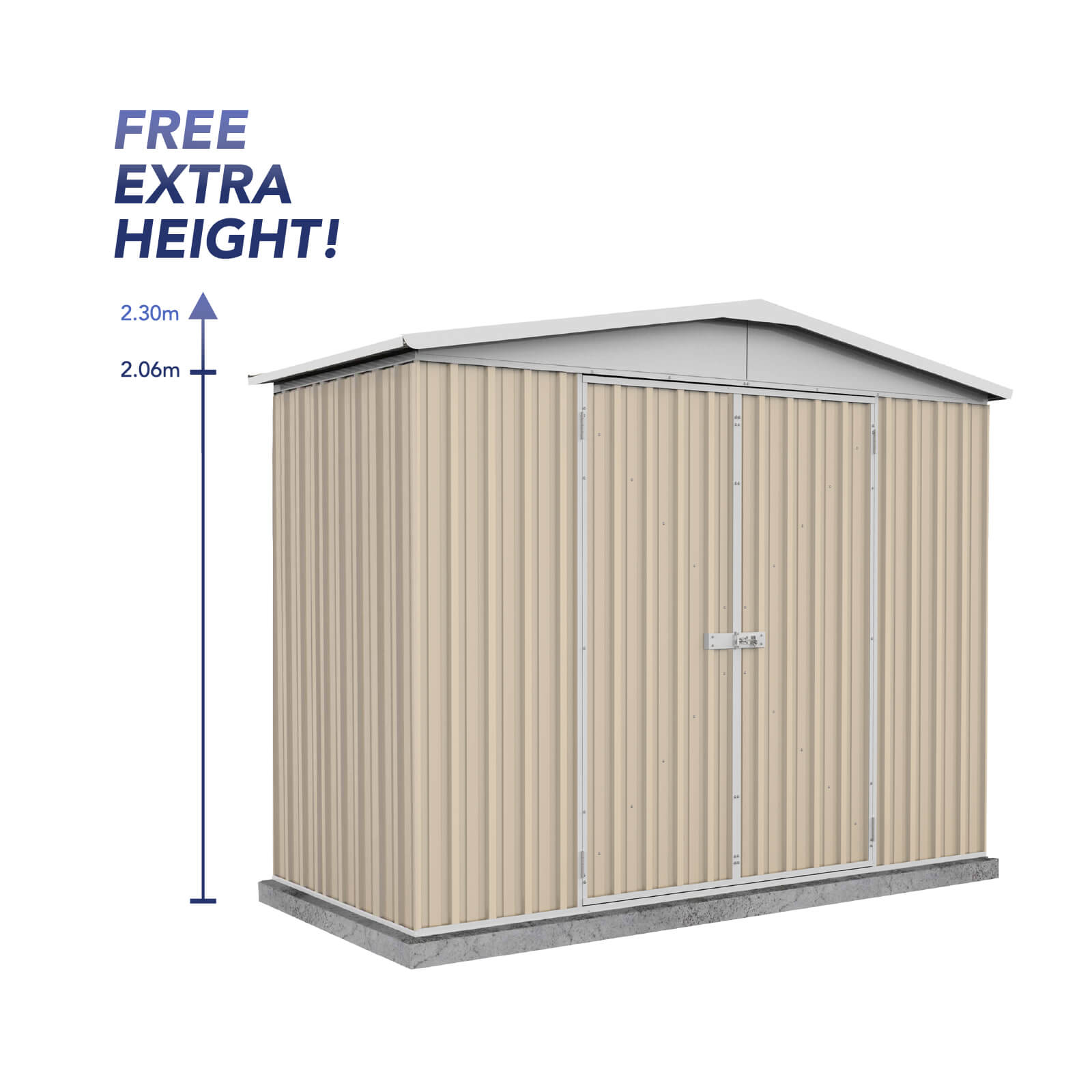 Outlet - 3.00mW x 1.44mD x 2.30mH Regent Garden Shed - Double Door Classic Cream