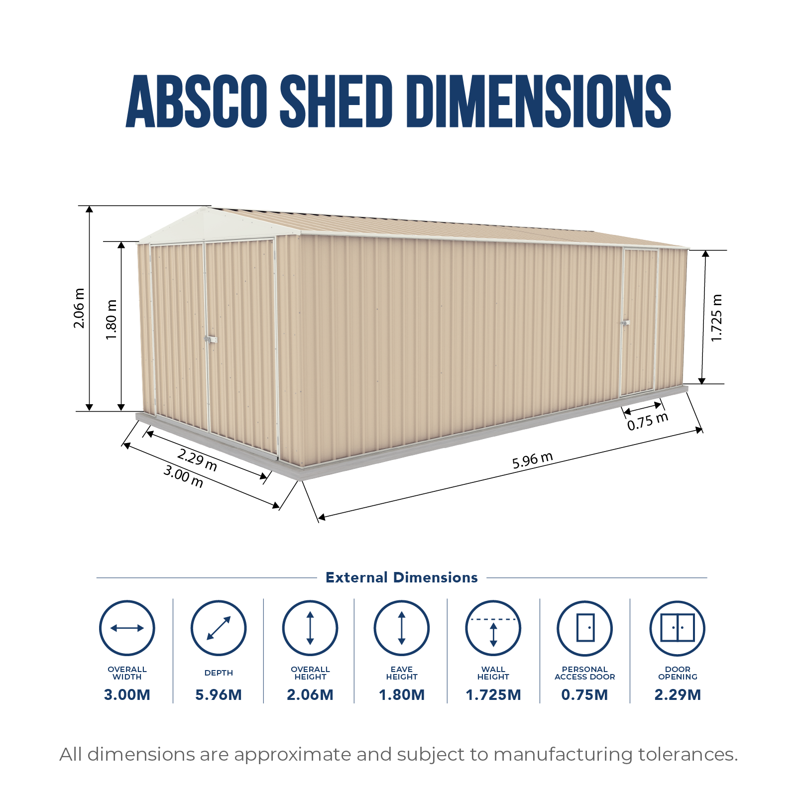 3.00mW x 5.96mD x 2.06mH Garden Shed Utility Double Door