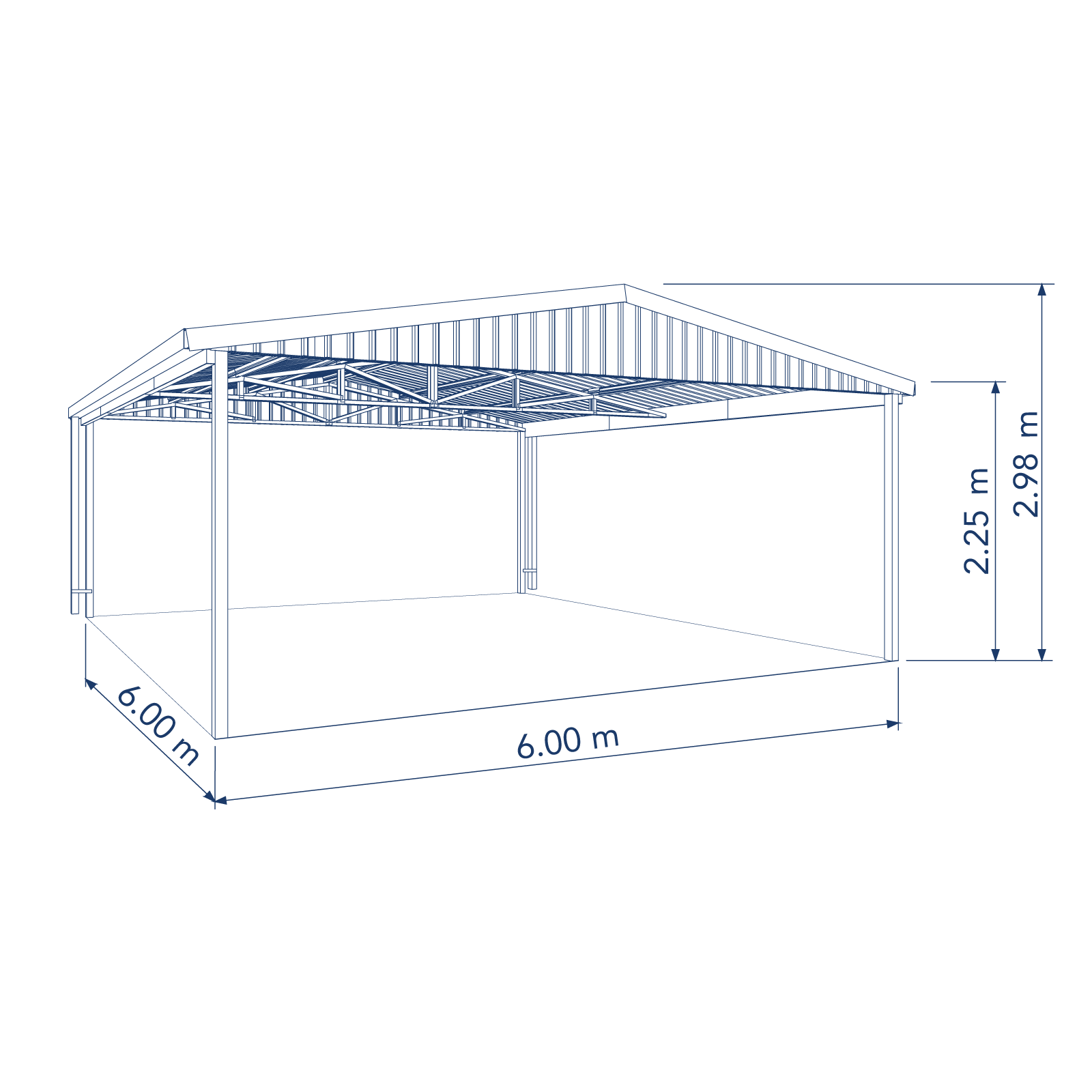 6.00mW x 6.00mD x 2.98mH Double Gable Carport Zincalume