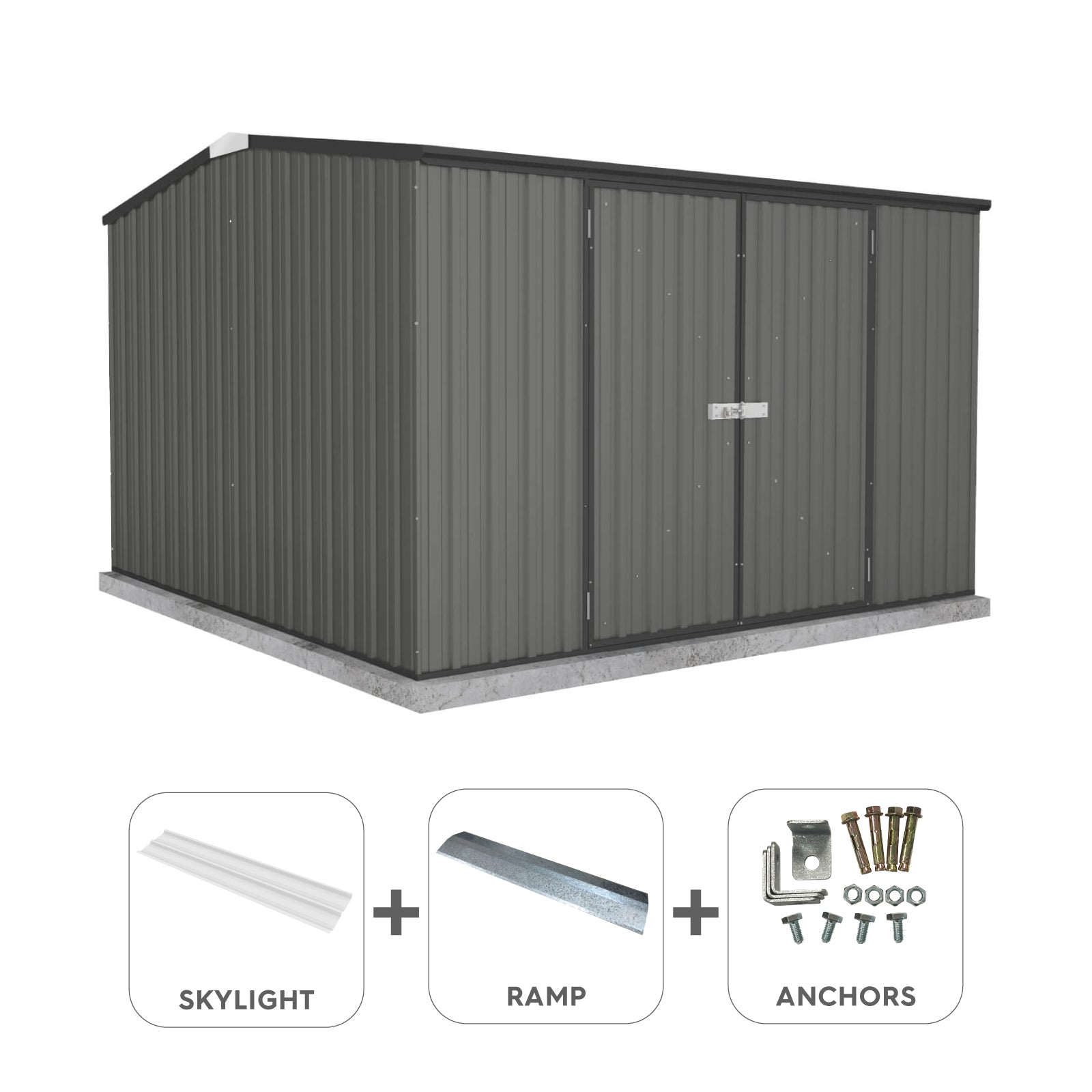 Outlet - 3.00mW x 3.00mD x 2.06mH Garden Shed and Accessory Kit - Woodland Grey with MN Channels