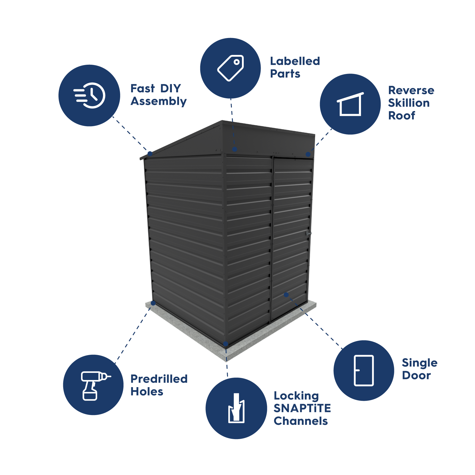 1.52mW x 1.52mD x 2.25mH Garden Shed Highline Single Door