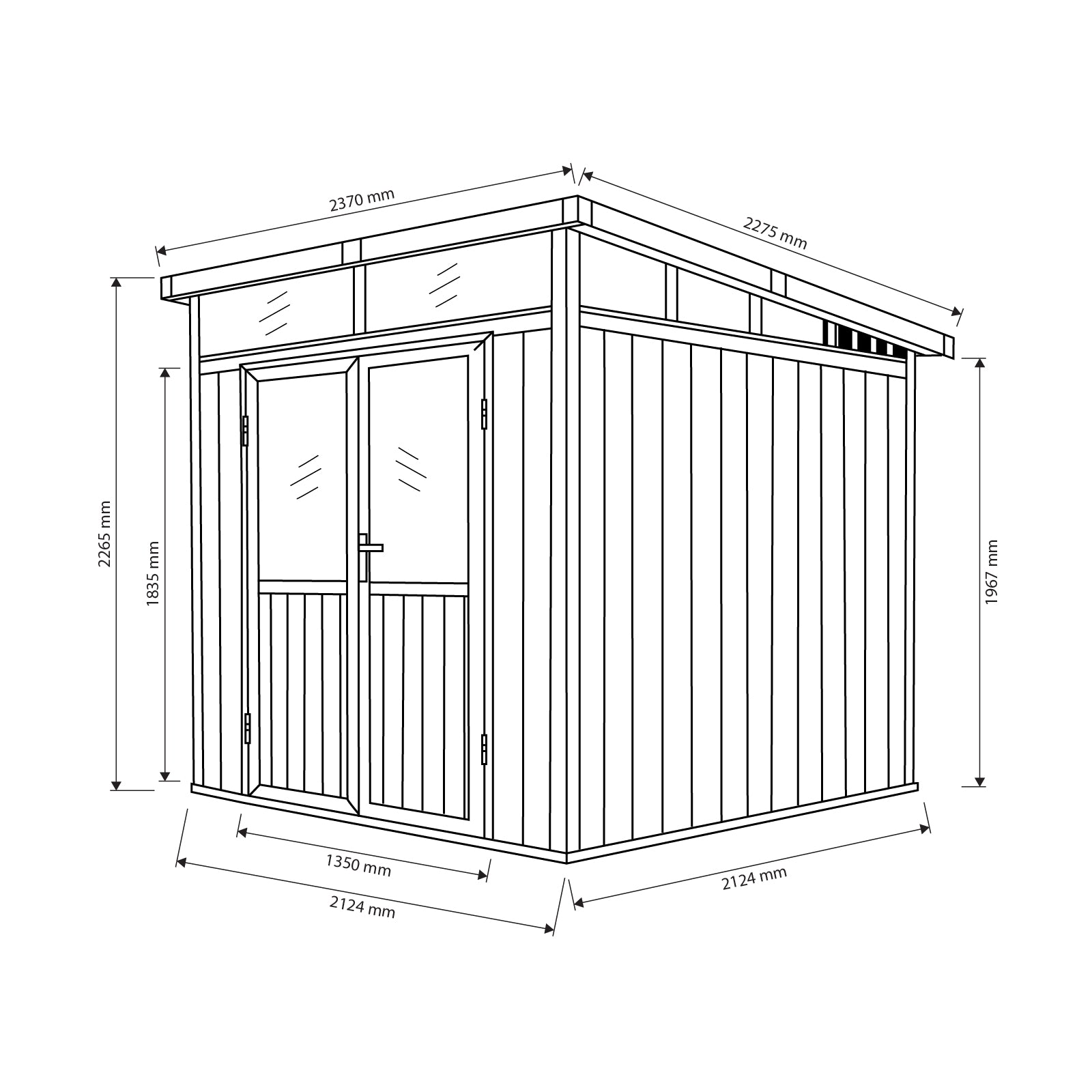 2.13mW x 2.13mD x 2.26mH Garden Shed Cabana Double Door Dark Grey