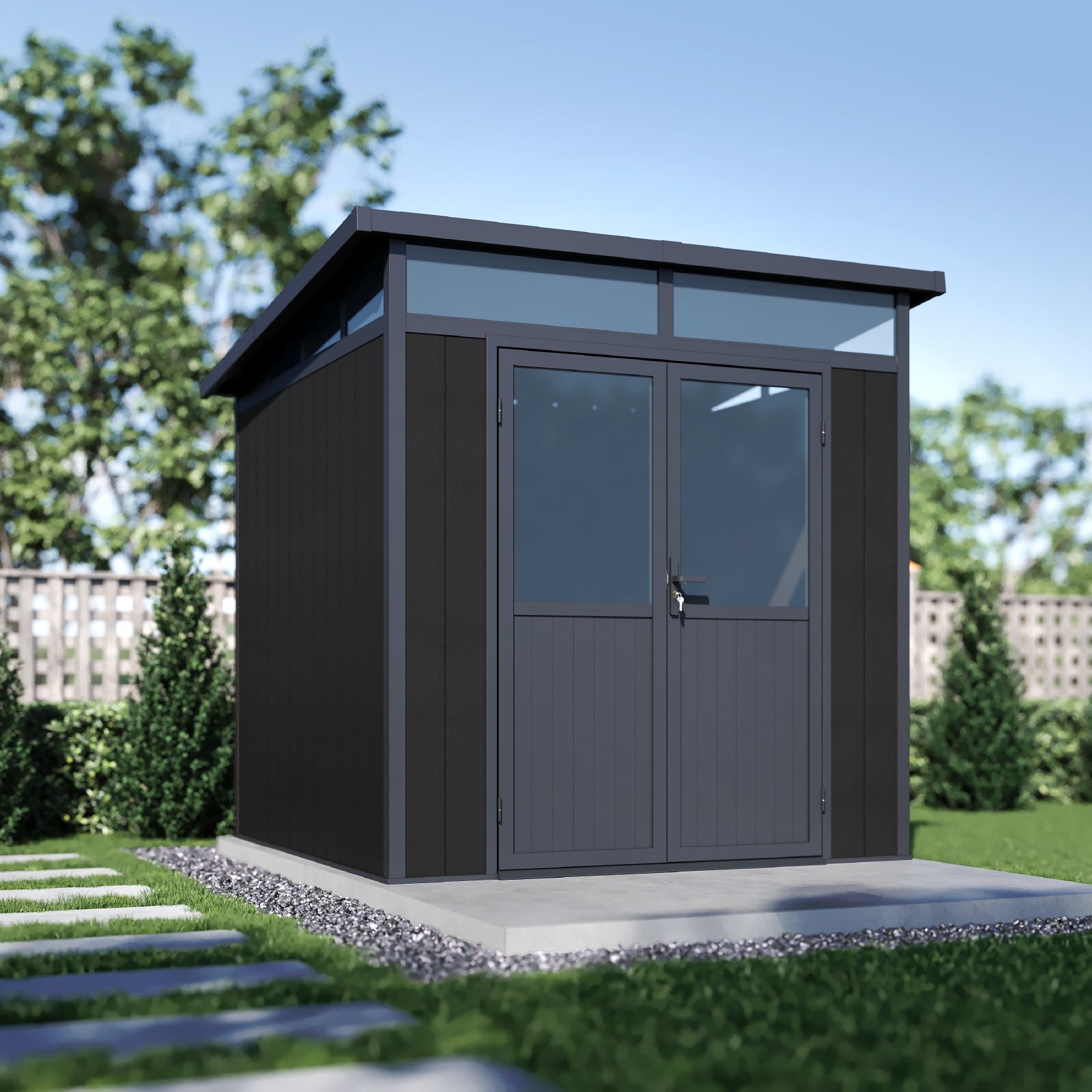 2.13mW x 2.13mD x 2.26mH Garden Shed Cabana Double Door Dark Grey
