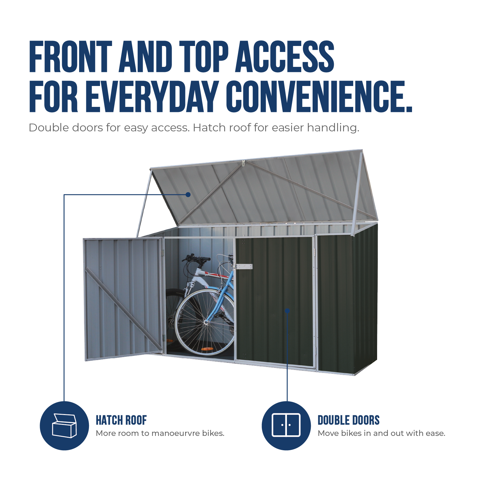 2.26mW x 0.78mD x 1.31mH Bike Shed Double Door with Anchors