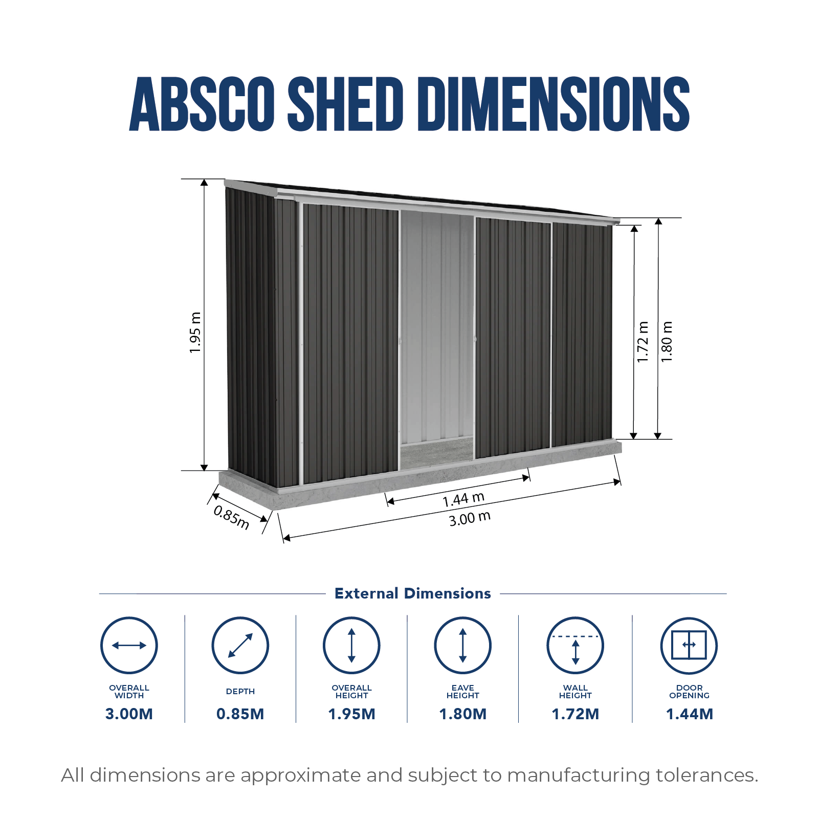 3.00mW x 0.78mD x 1.95mH Garden Shed Ezislider Double Door with Anchors