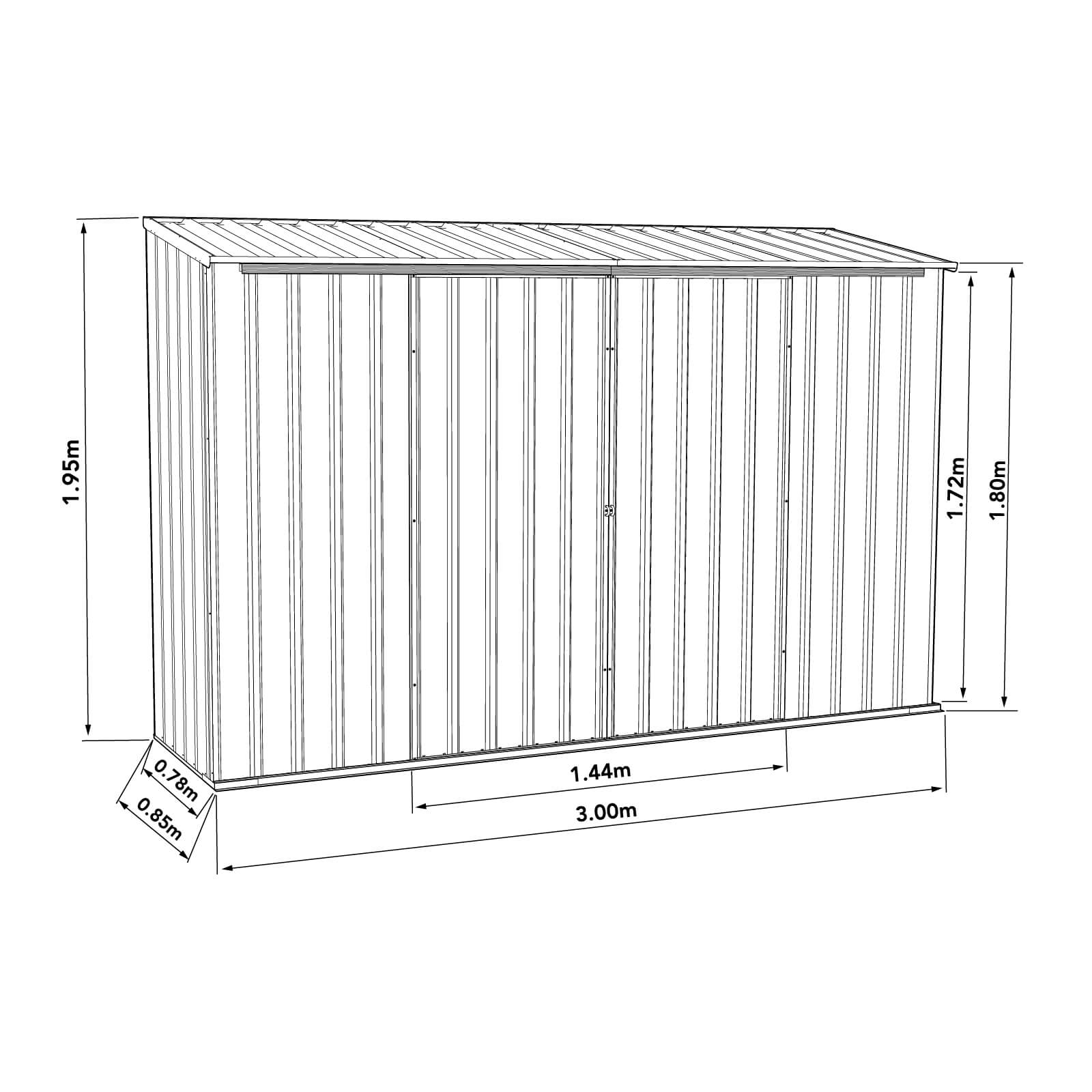 Outlet - 3.00mW x 0.78mD x 1.95mH Garden Shed Ezislider Double Sliding Door Monument With MN Channels