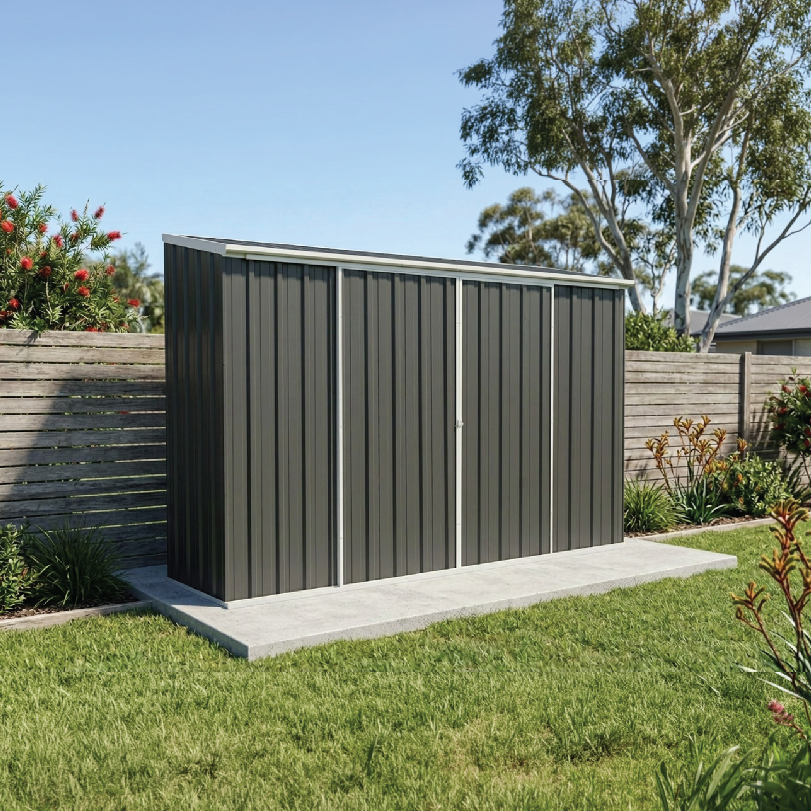 3.00mW x 0.78mD x 1.95mH Garden Shed Ezislider Double Door with Anchors
