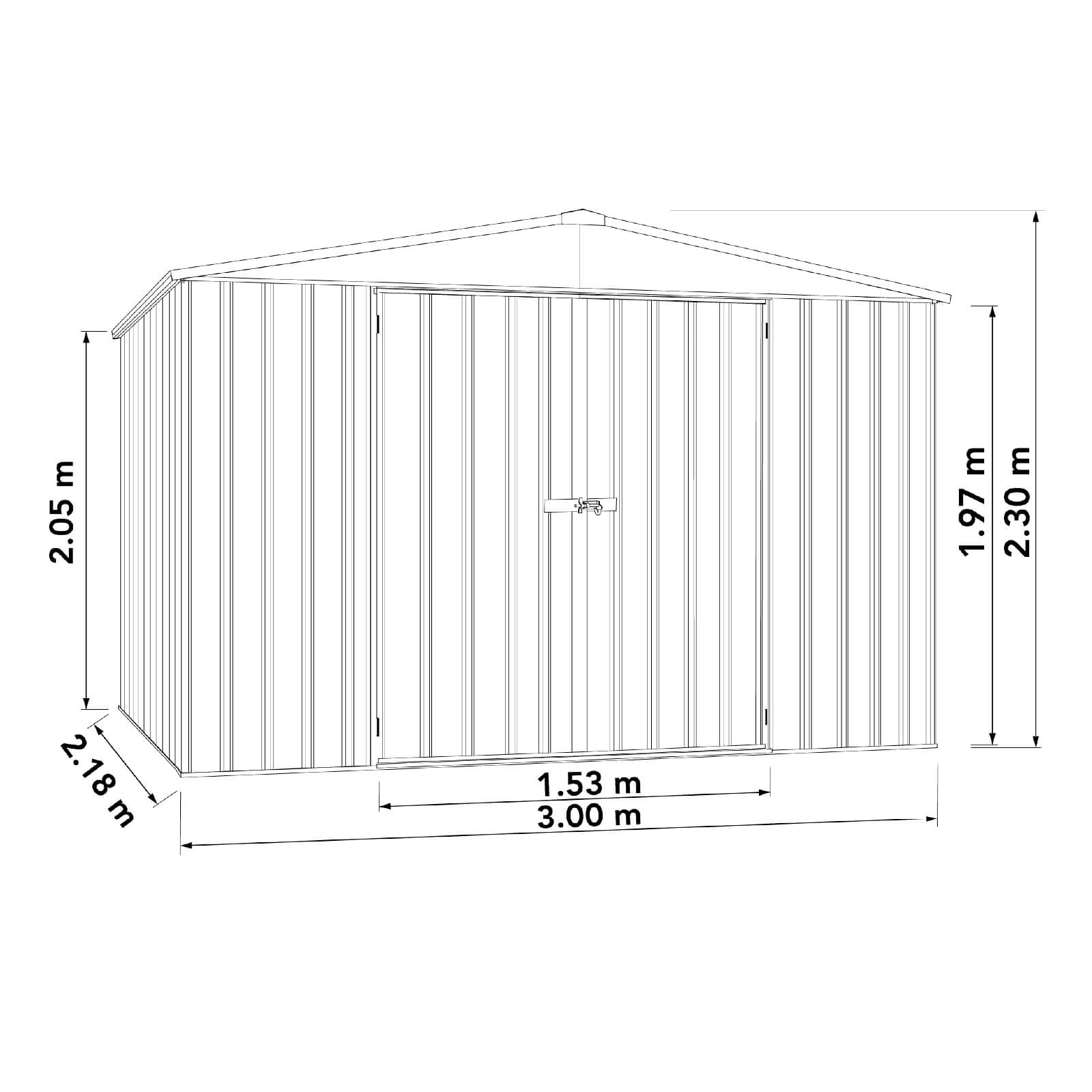 Outlet - 3.00mW x 2.18mD x 2.30mH Regent Garden Shed - Double Door Monument
