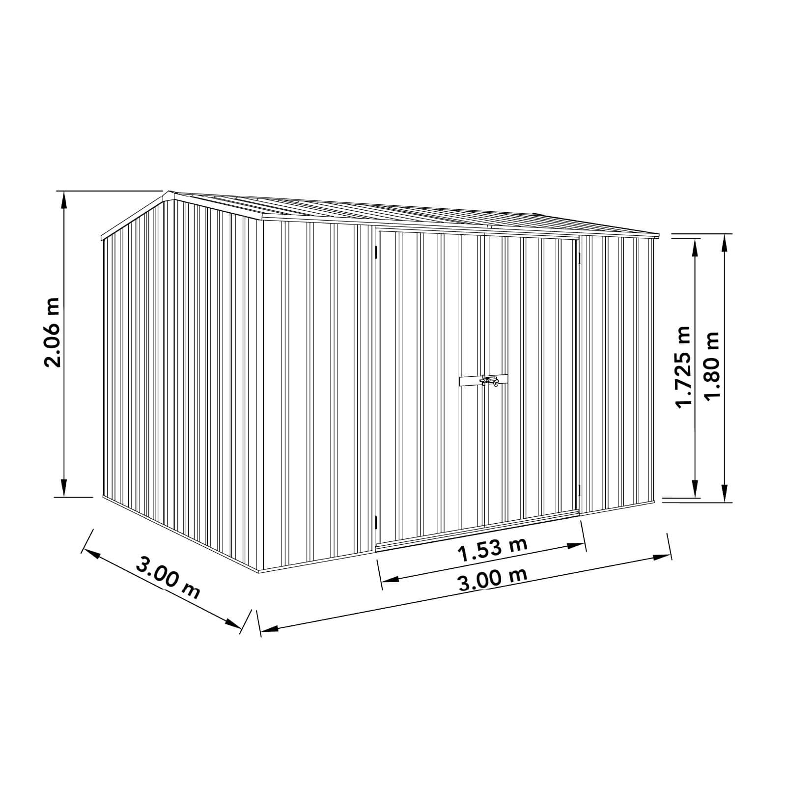 Outlet - 3.00mW x 3.00mD x 2.06mH Premier Garden Shed - Double Door Monument with MN Channels