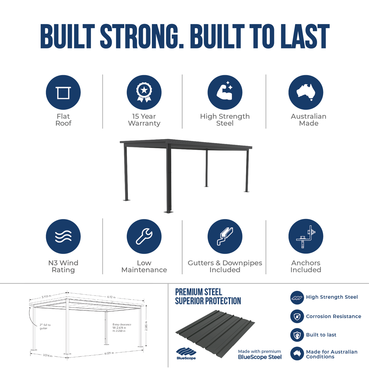 3.11mW x 6.12mD x 2.60mH Insulated Single Skillion Carport