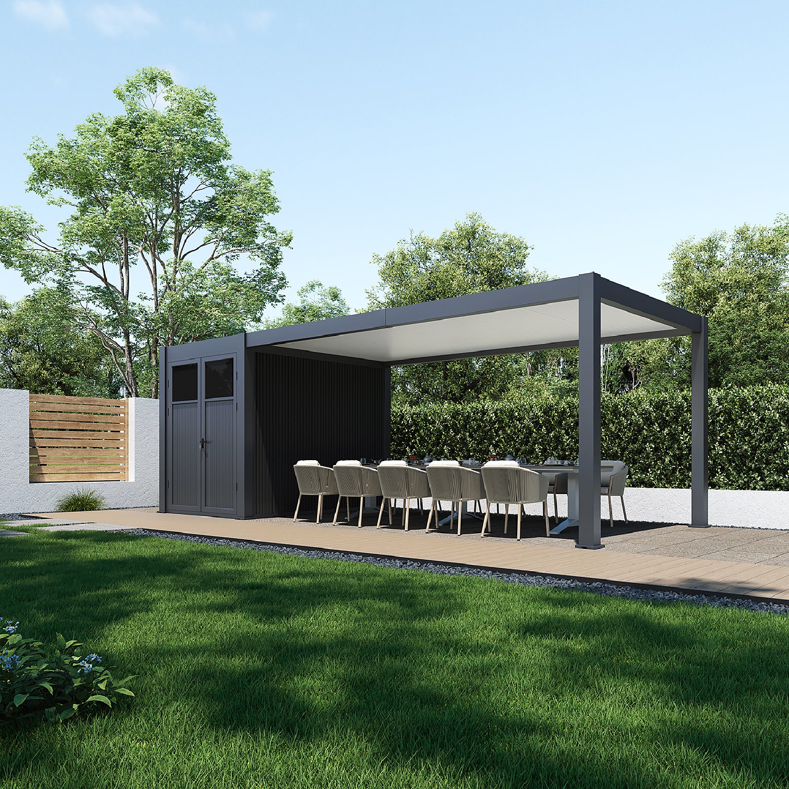 3.00mW x 7.30mD x 2.55mH Pergola and Shed Cabana Double Door Charcoal