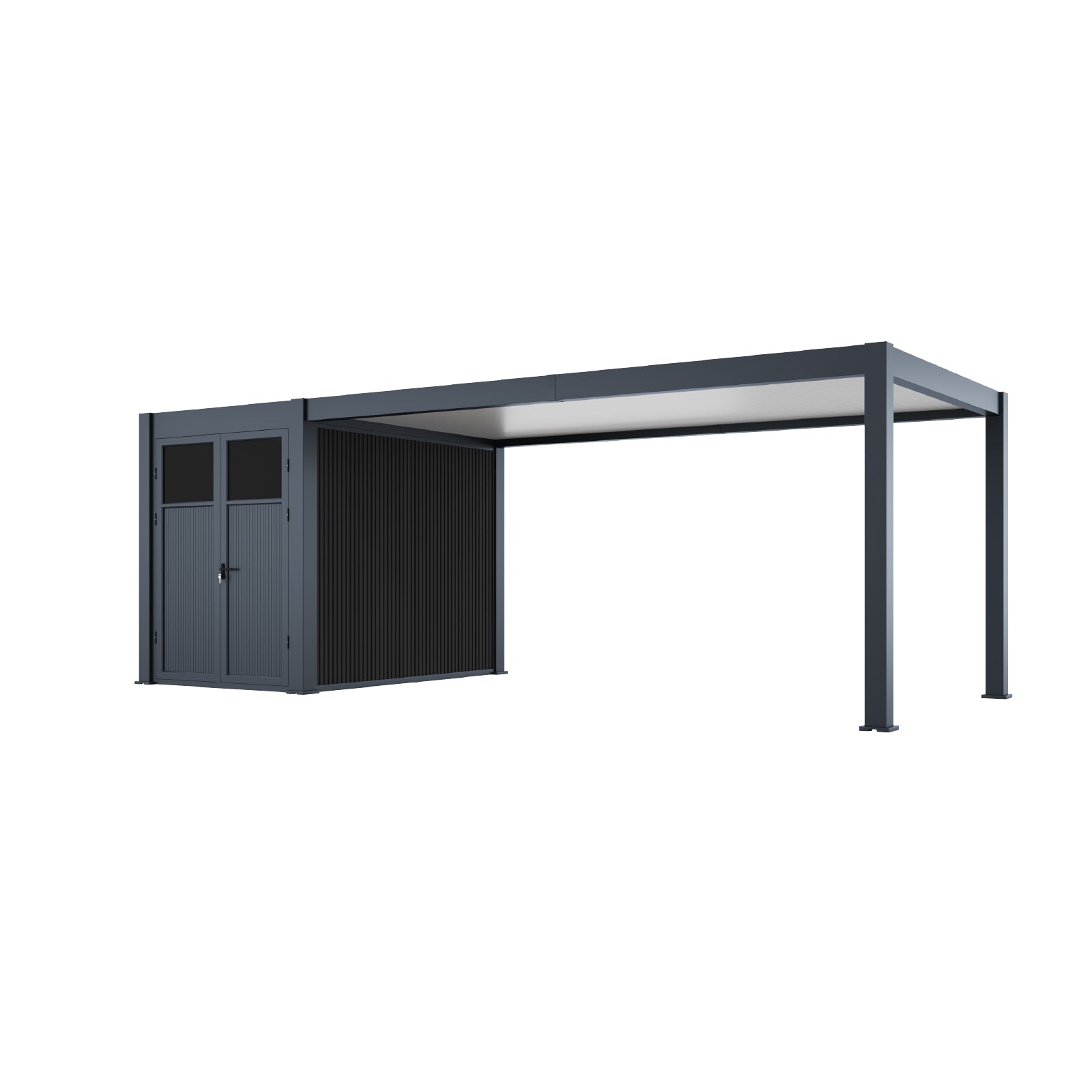 3.00mW x 7.30mD x 2.55mH Pergola and Shed Cabana Double Door Charcoal