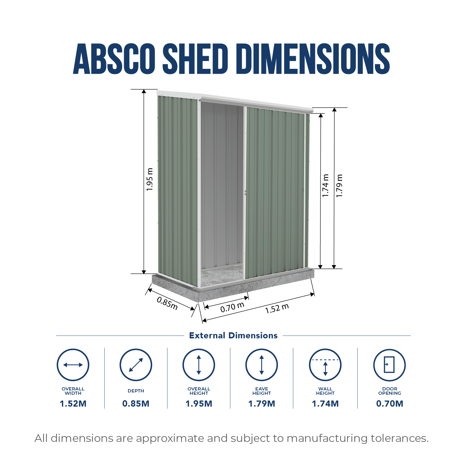 1.52mW x 0.78mD x 1.95mH Garden Shed Ezislider Single Door