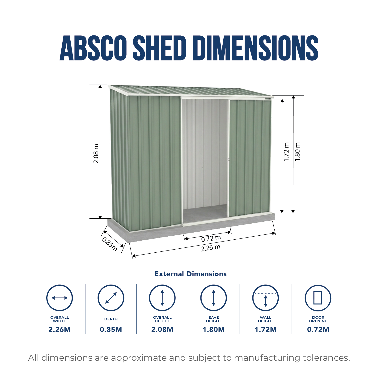 2.26mW x 0.78mD x 1.95mH Garden Shed Ezislider Single Door