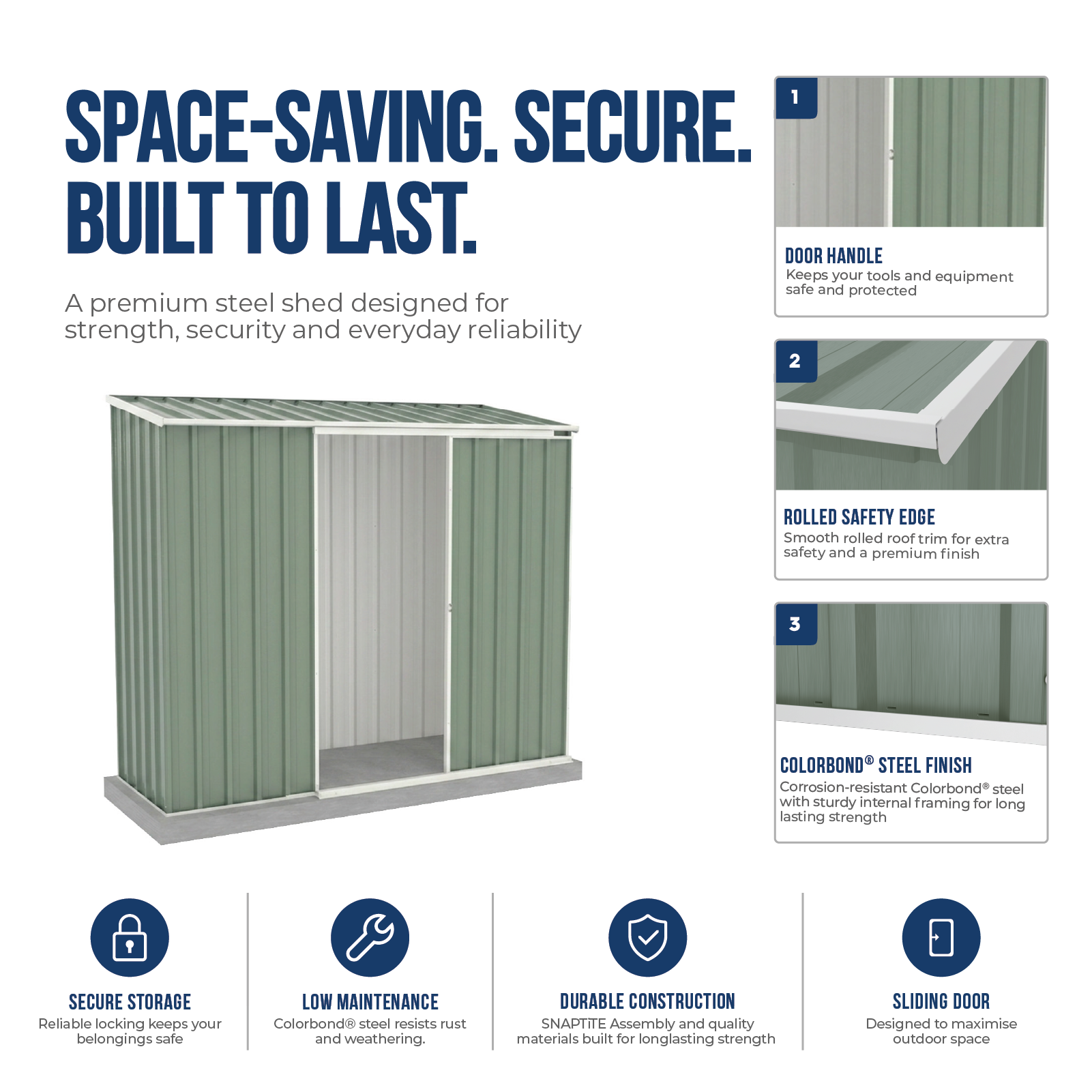 2.26mW x 0.78mD x 1.95mH Garden Shed Ezislider Single Door
