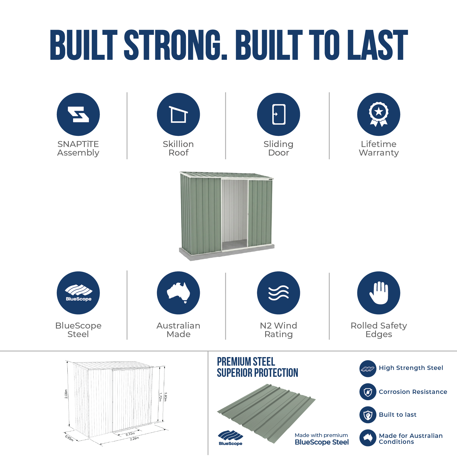 2.26mW x 0.78mD x 1.95mH Garden Shed Ezislider Single Door