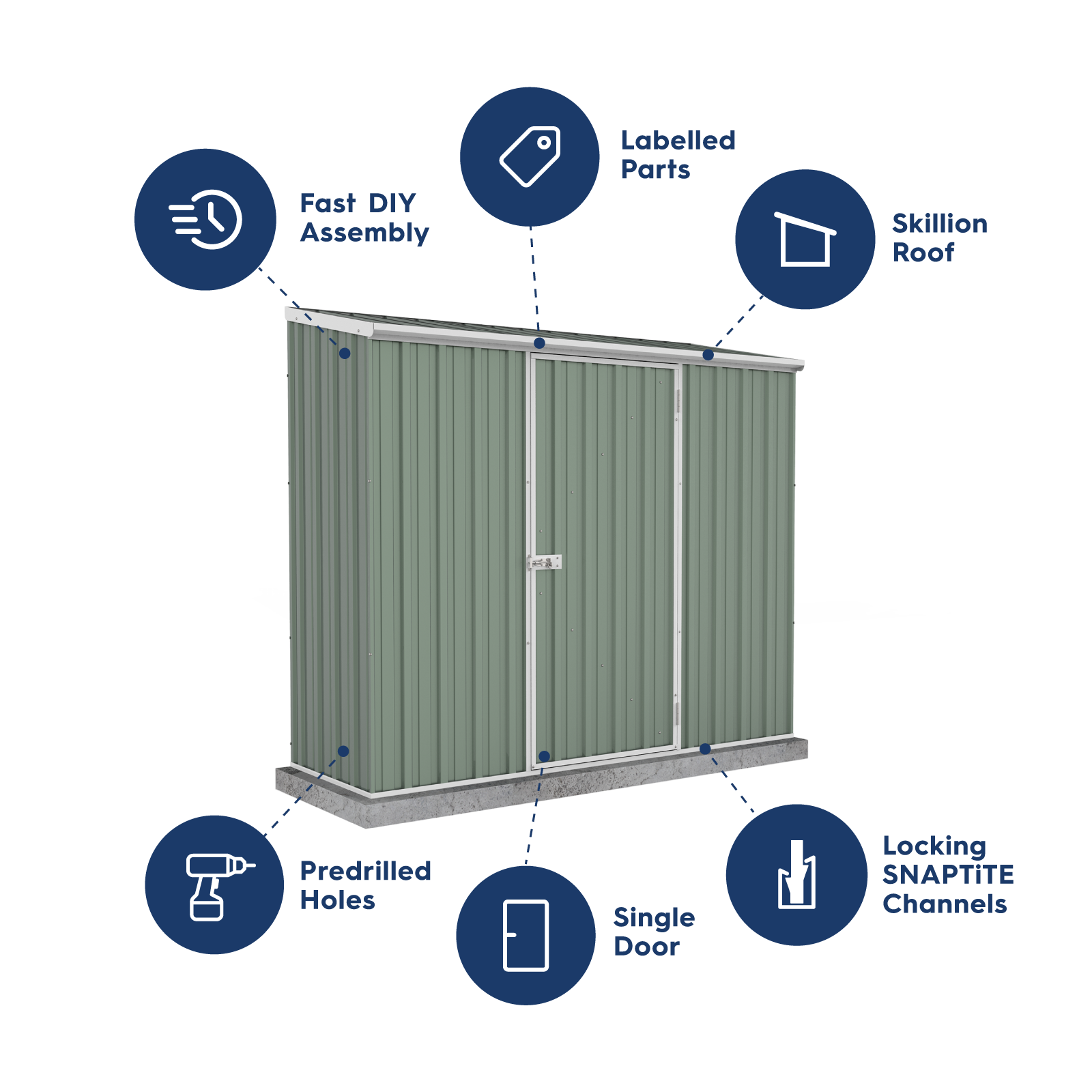 2.26mW x 0.78mD x 1.95mH Garden Shed Space Saver Single Door