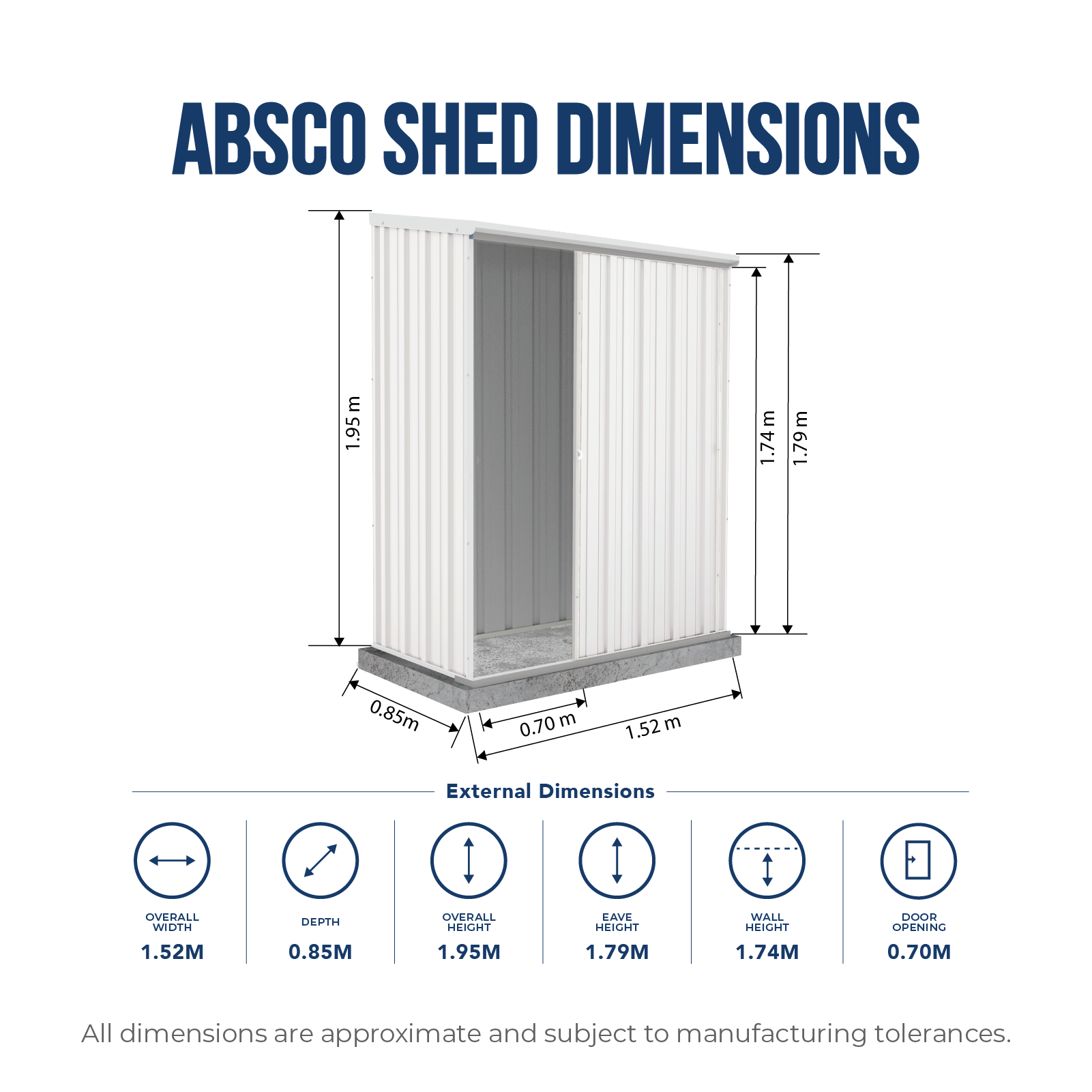 1.52mW x 0.78mD x 1.95mH Garden Shed Ezislider Single Door