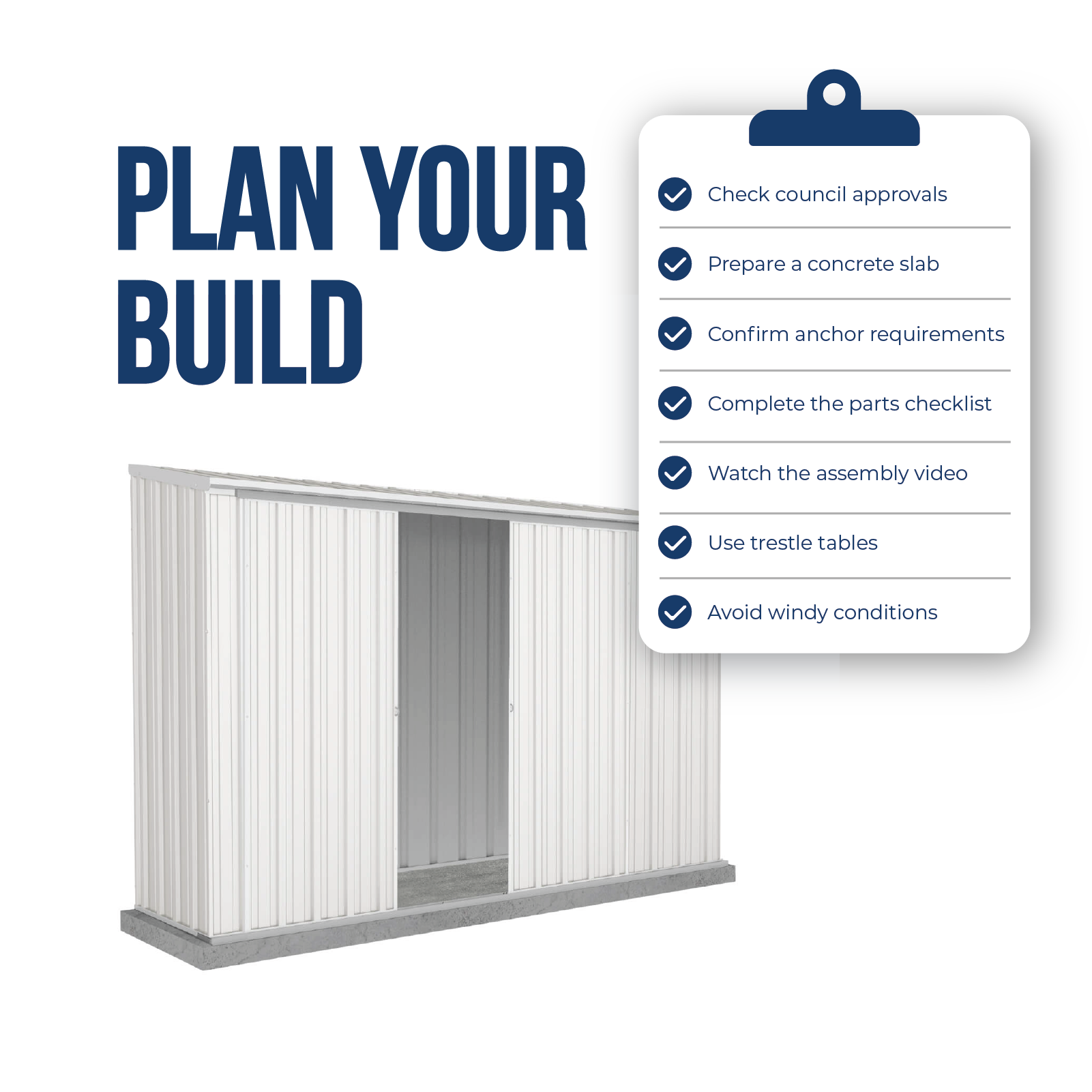 3.00mW x 0.78mD x 1.95mH Garden Shed Ezislider Double Door with Anchors