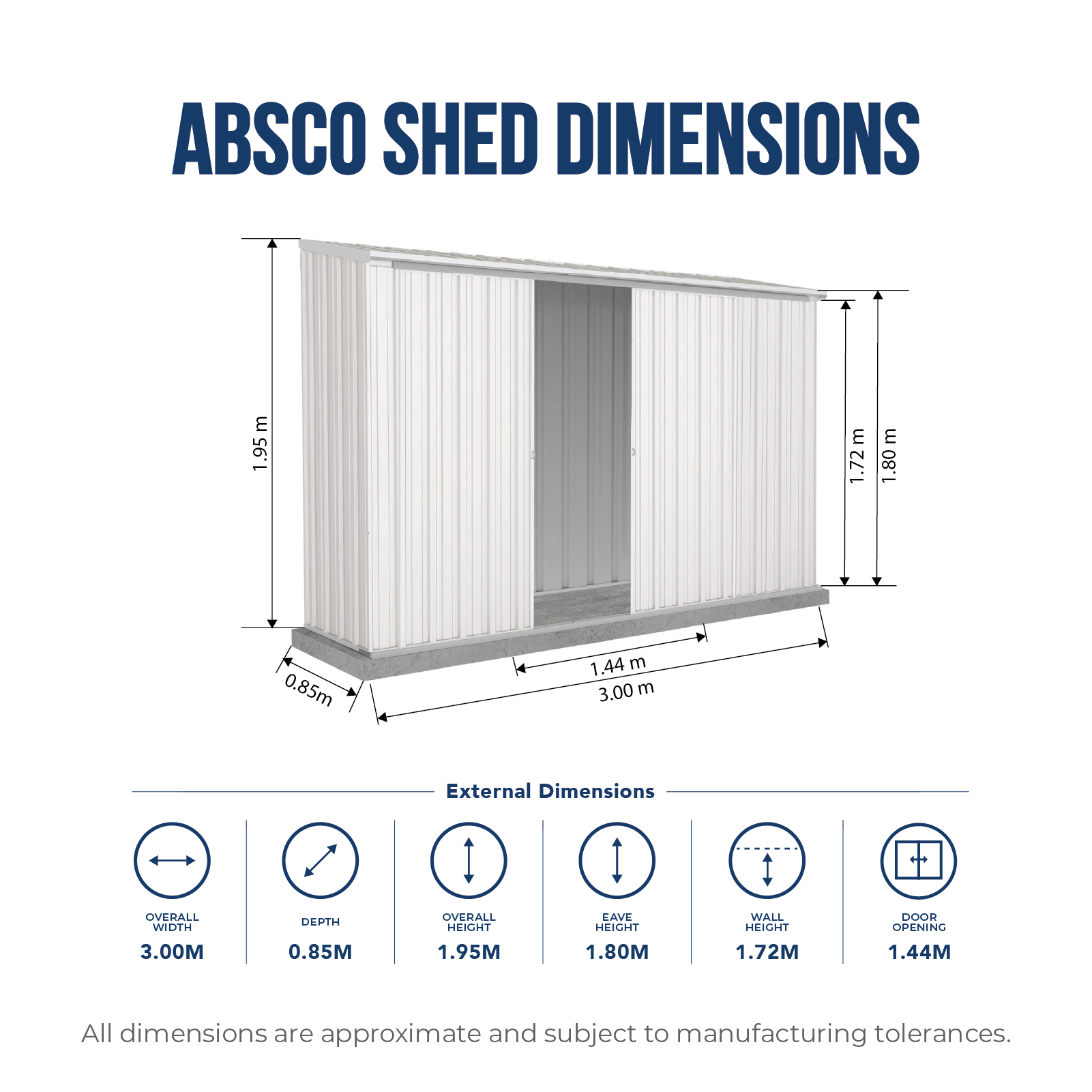3.00mW x 0.78mD x 1.95mH Garden Shed Ezislider Double Door with Anchors