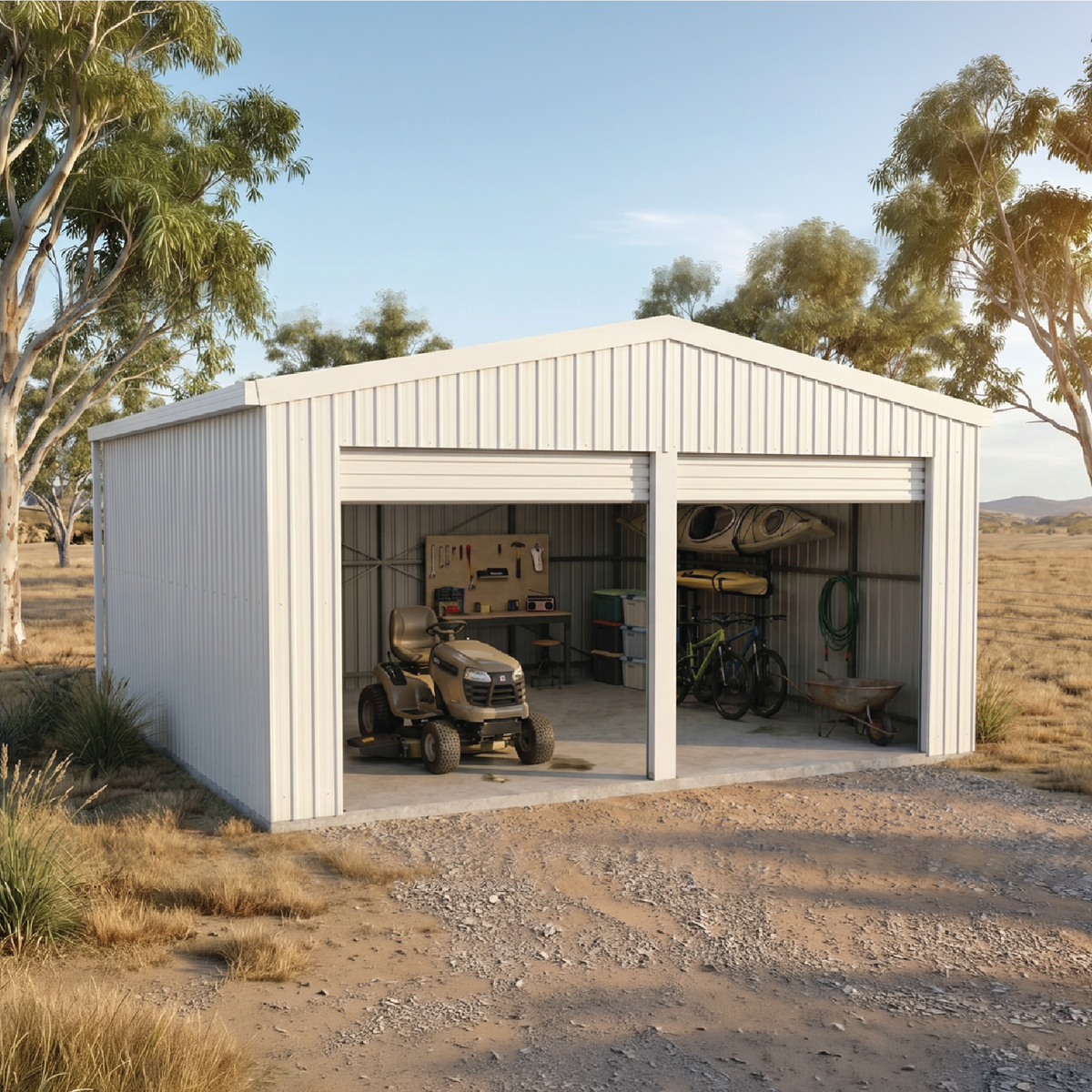 BRISBANE PICKUP - 5.95mW x 5.95mD x 3.40mH Garage Double Roller Door Surfmist