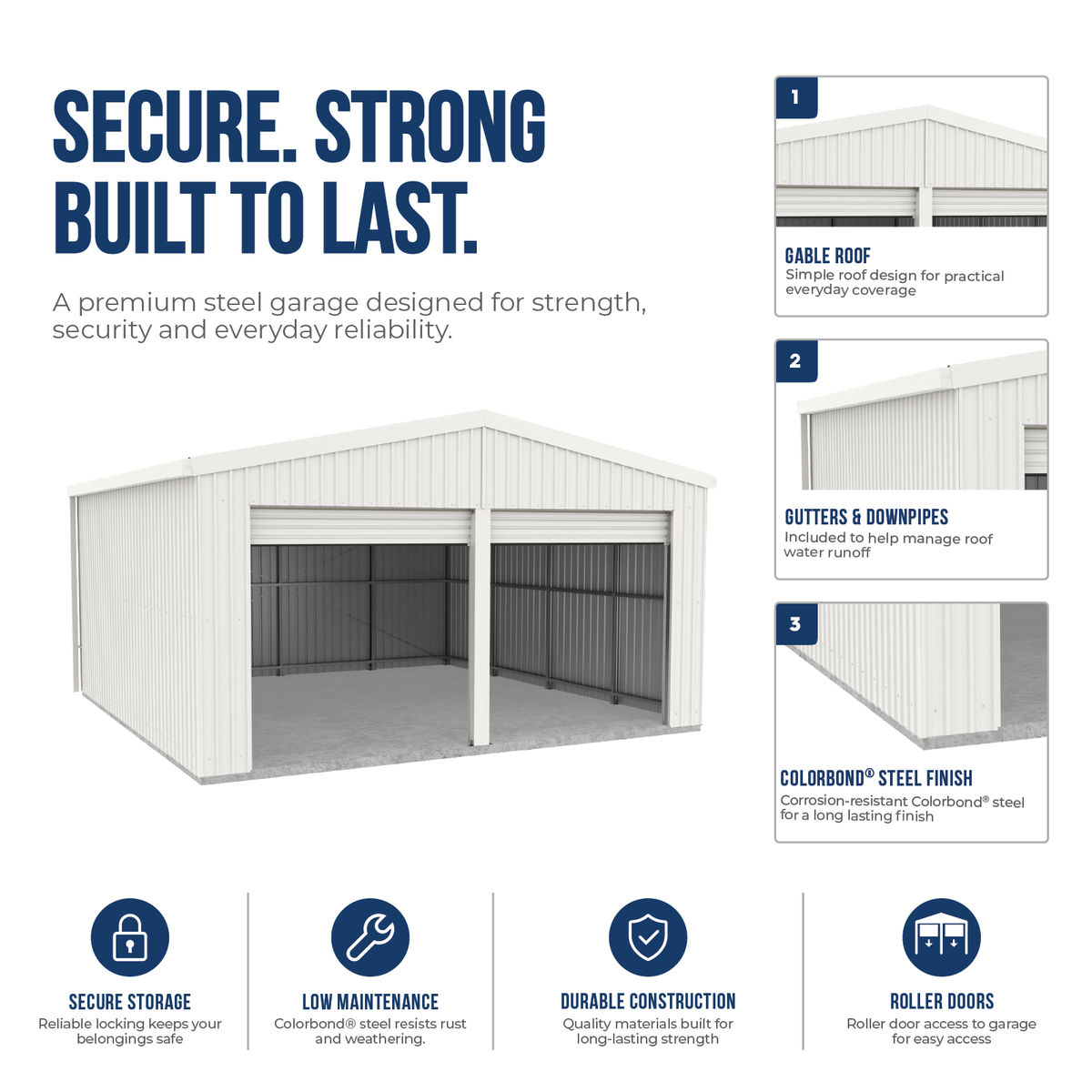 BRISBANE PICKUP - 5.95mW x 5.95mD x 3.40mH Garage Double Roller Door Surfmist