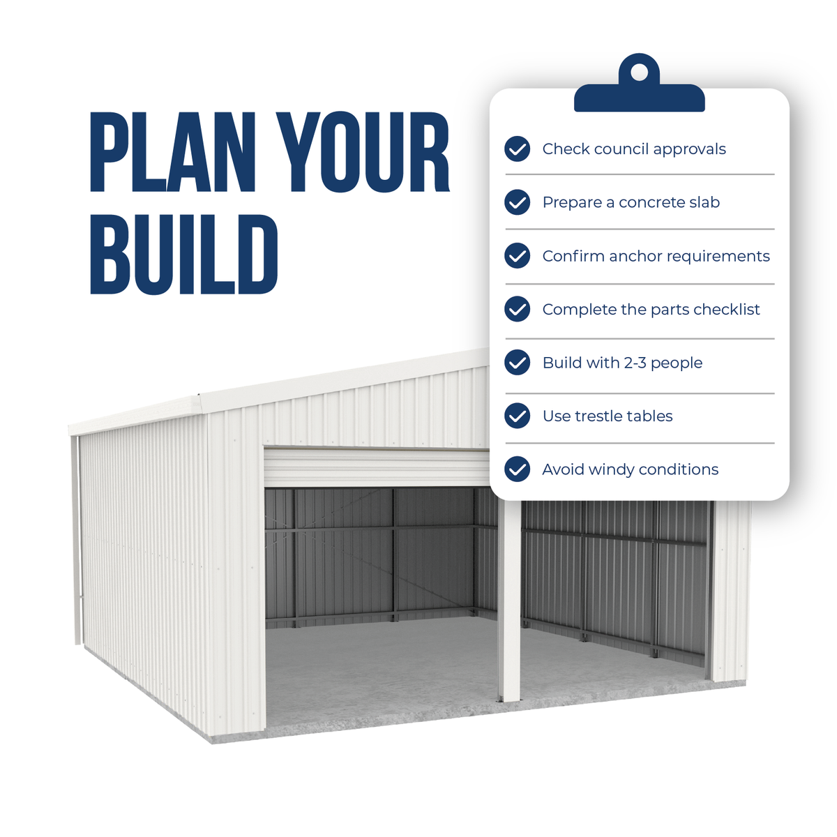 BRISBANE PICKUP - 5.95mW x 5.95mD x 3.40mH Garage Double Roller Door Surfmist