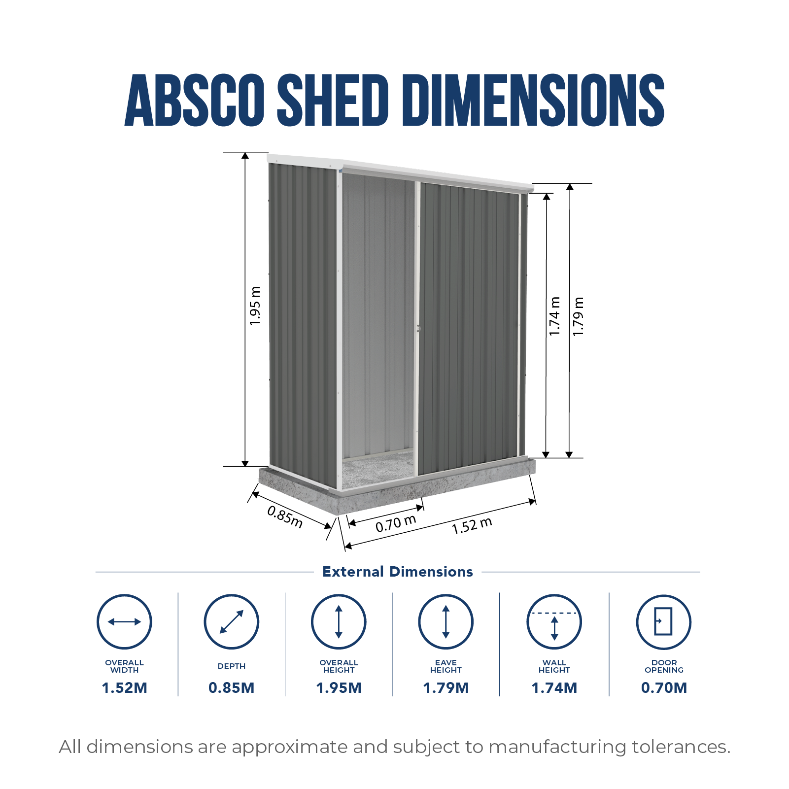 1.52mW x 0.78mD x 1.95mH Garden Shed Ezislider Single Door