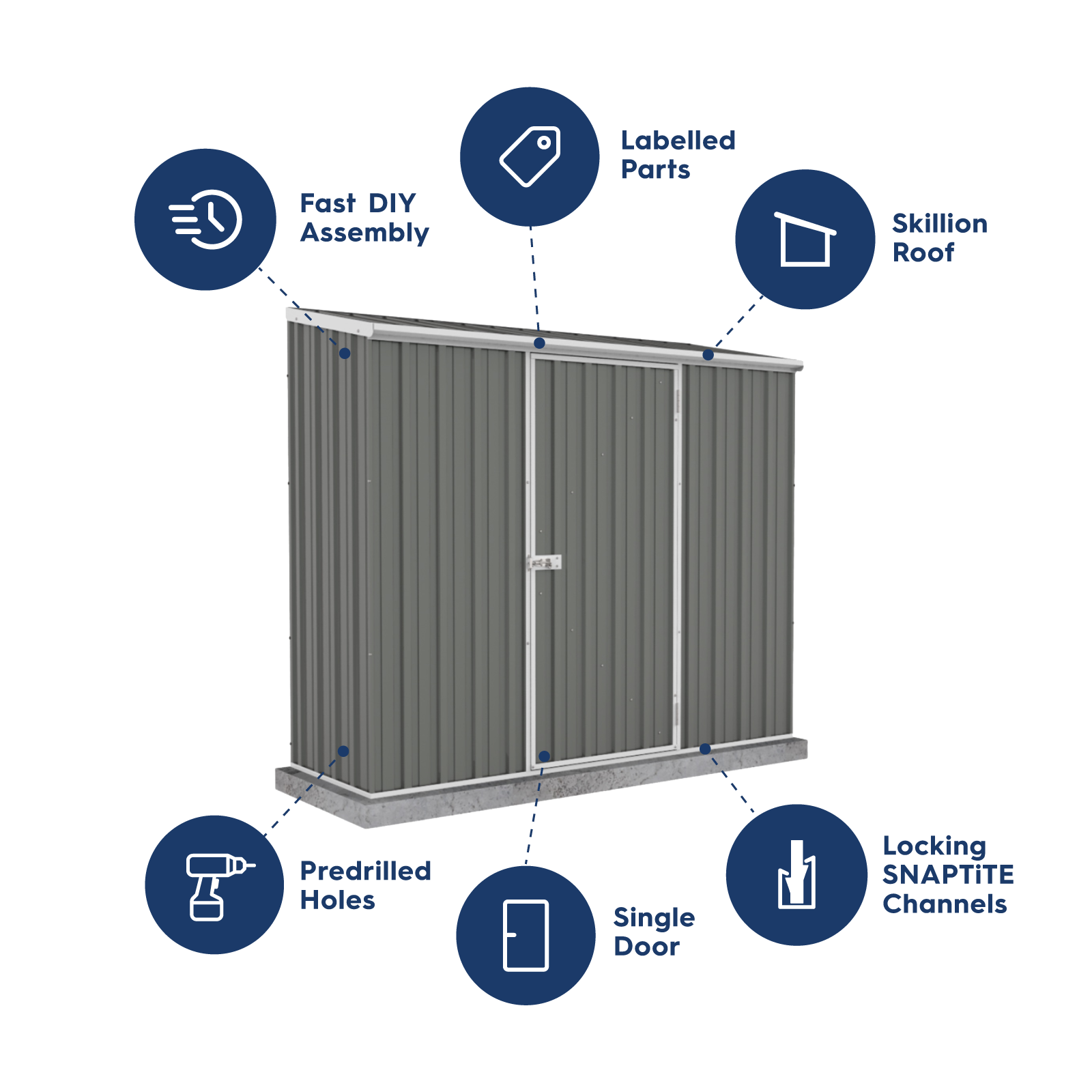 2.26mW x 0.78mD x 1.95mH Garden Shed Space Saver Single Door