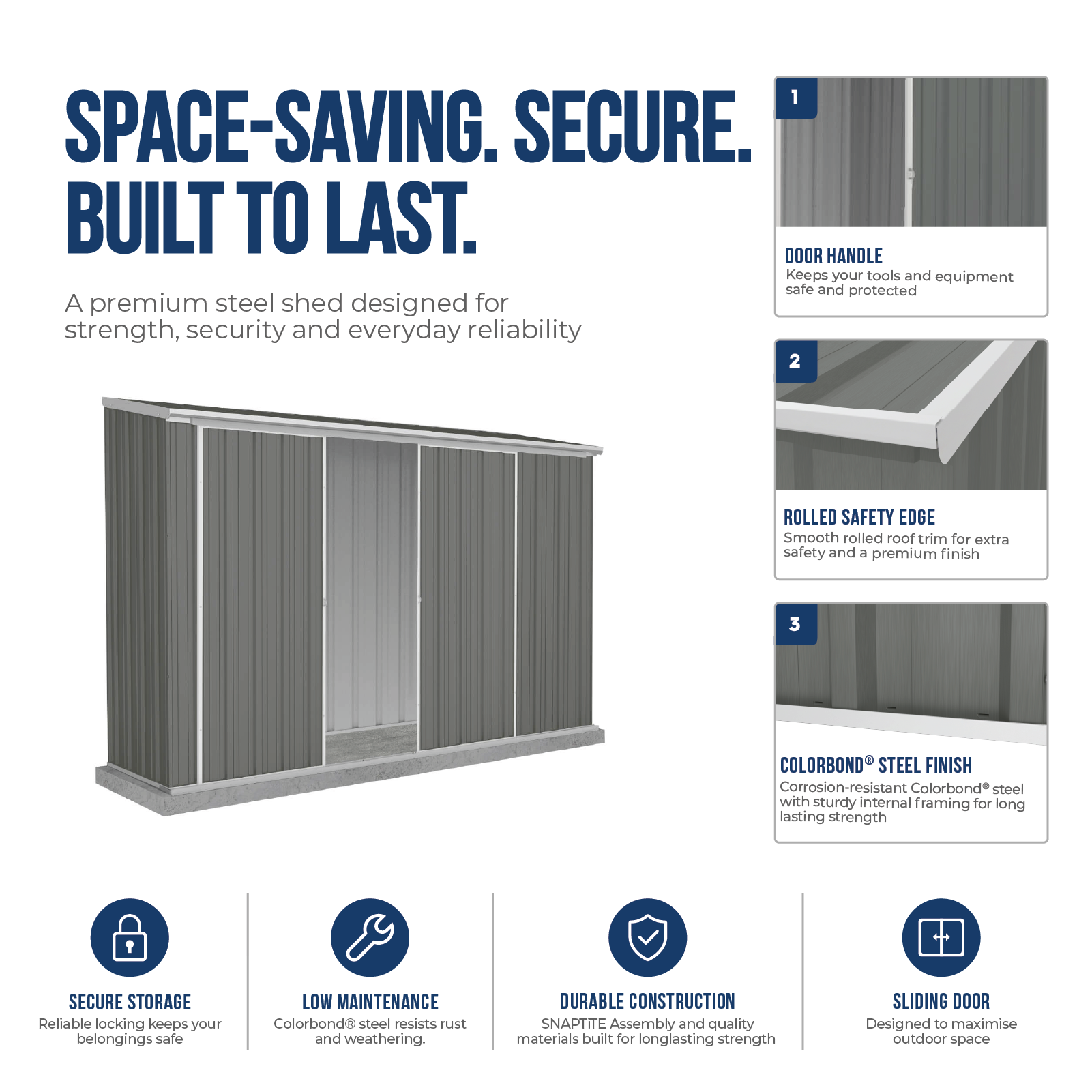 3.00mW x 0.78mD x 1.95mH Garden Shed Ezislider Double Door with Anchors