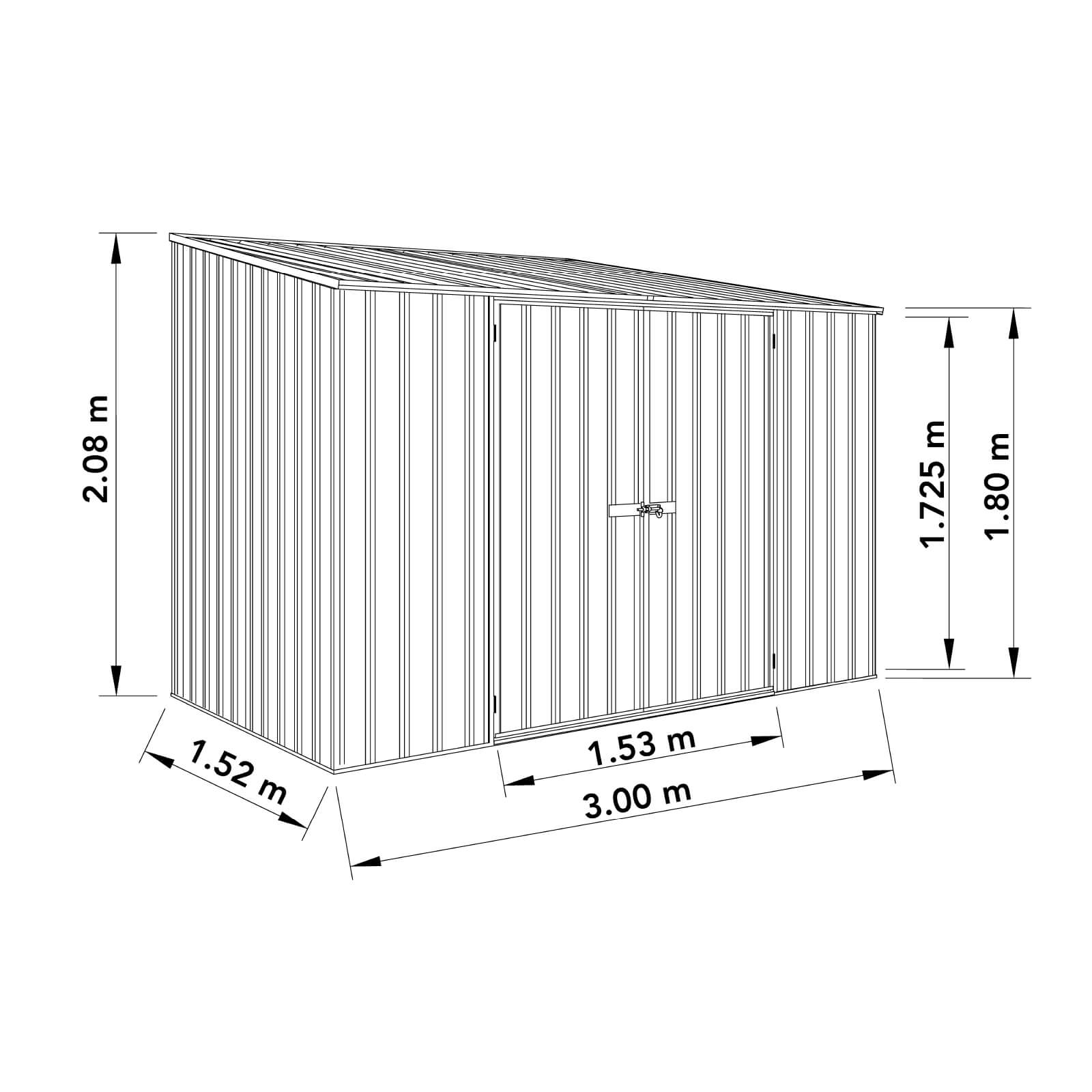 Outlet - 3.00mW x 1.52mD x 2.08mH Spacesaver Garden Shed - Double Door Woodland Grey with MN Channels