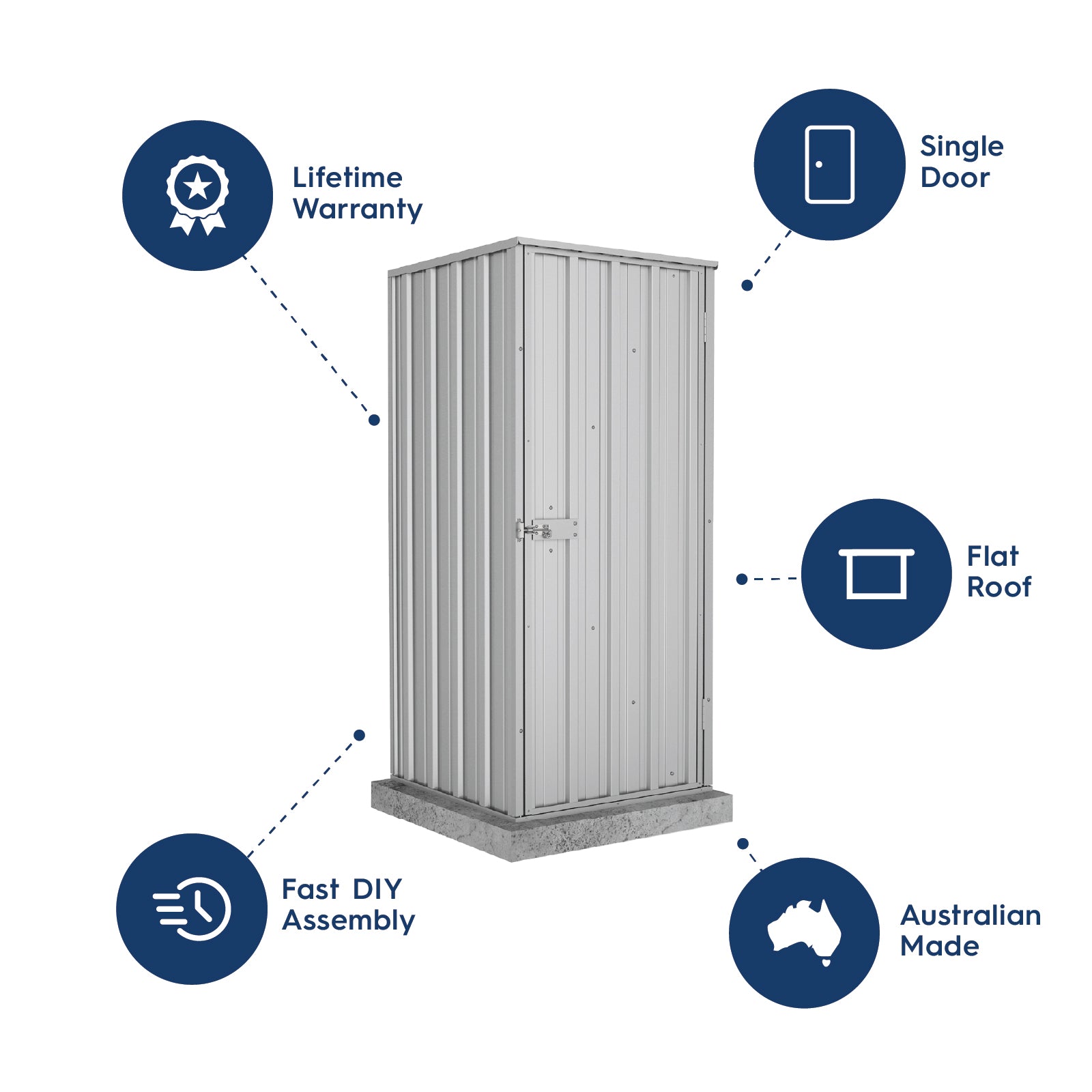 0.78mW x 0.78mD x 1.80mH Garden Shed Basic Single Door Zincalume