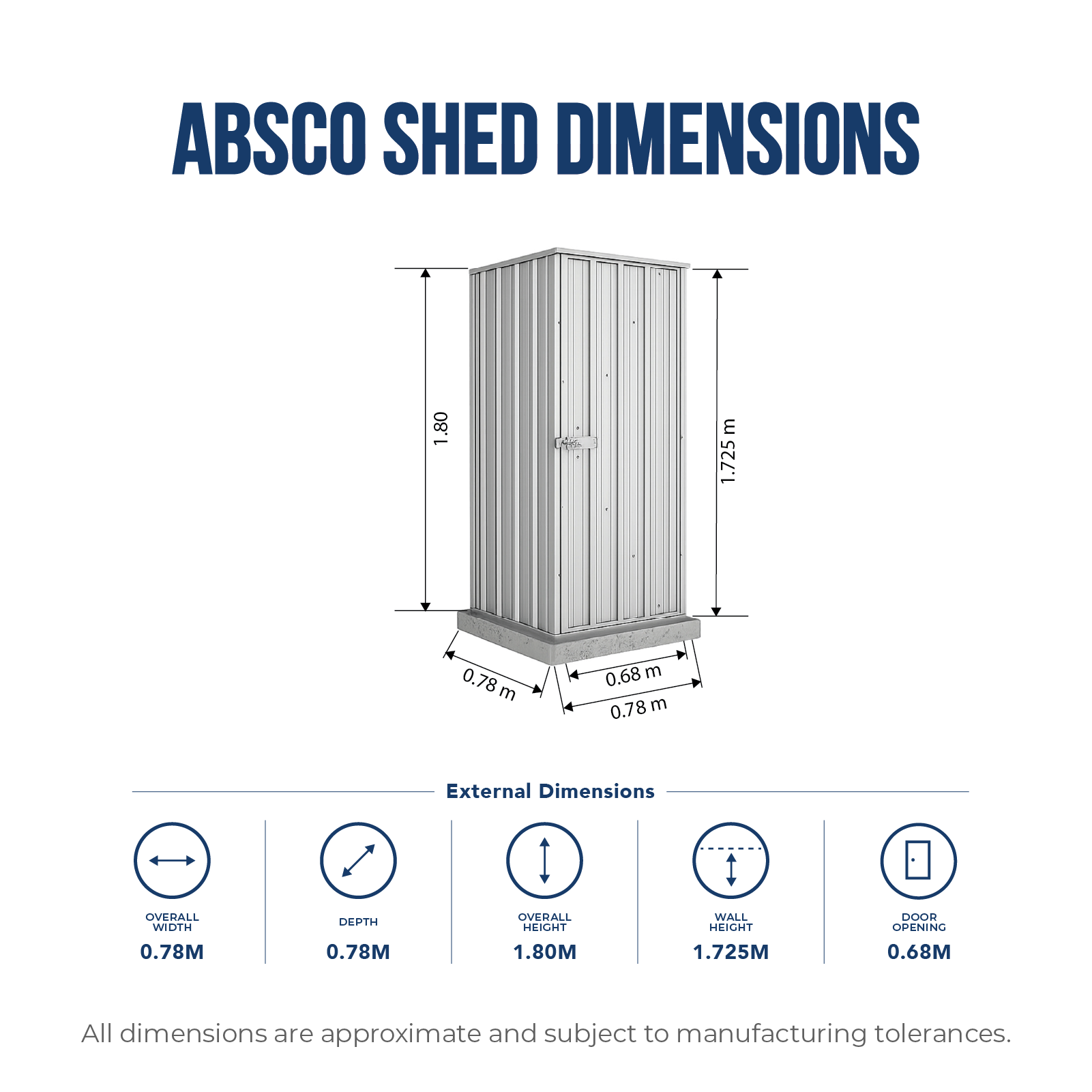 0.78mW x 0.78mD x 1.80mH Garden Shed Basic Single Door Zincalume