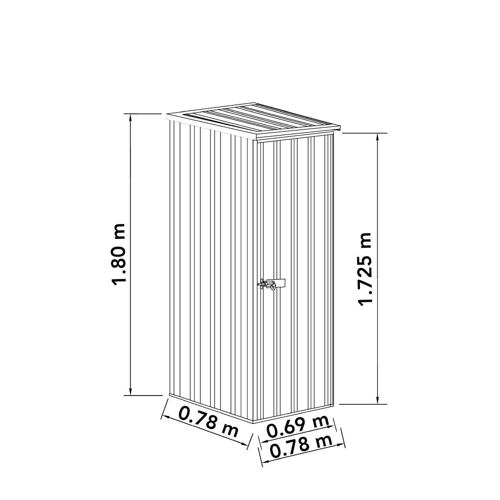 0.78mW x 0.78mD x 1.80mH Garden Shed Basic Single Door Zincalume