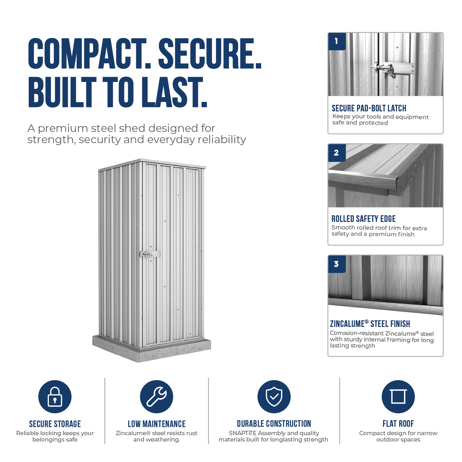 0.78mW x 0.78mD x 1.80mH Garden Shed Basic Single Door Zincalume