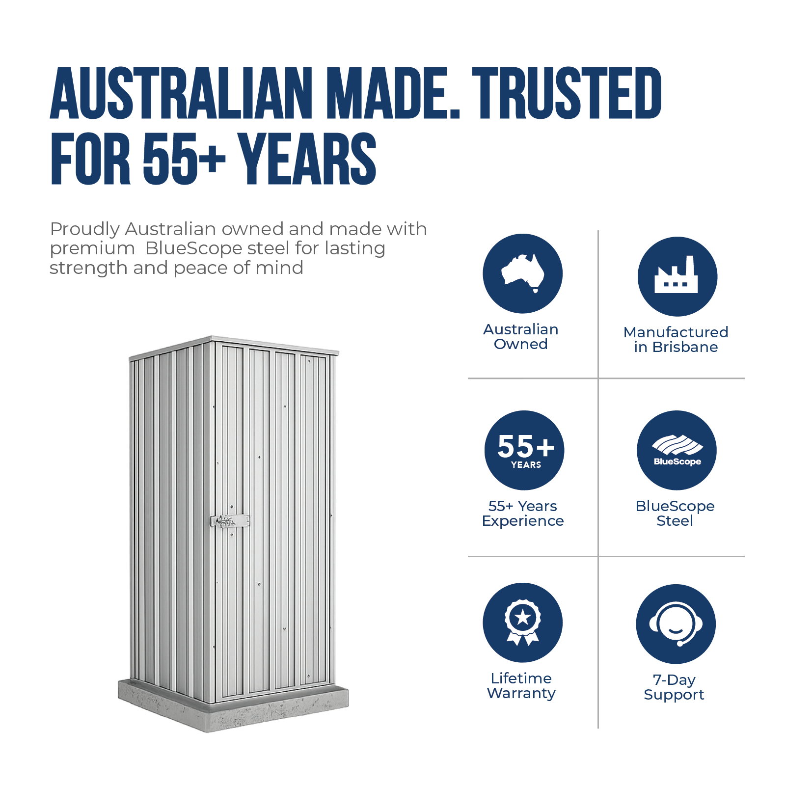 0.78mW x 0.78mD x 1.80mH Garden Shed Basic Single Door Zincalume