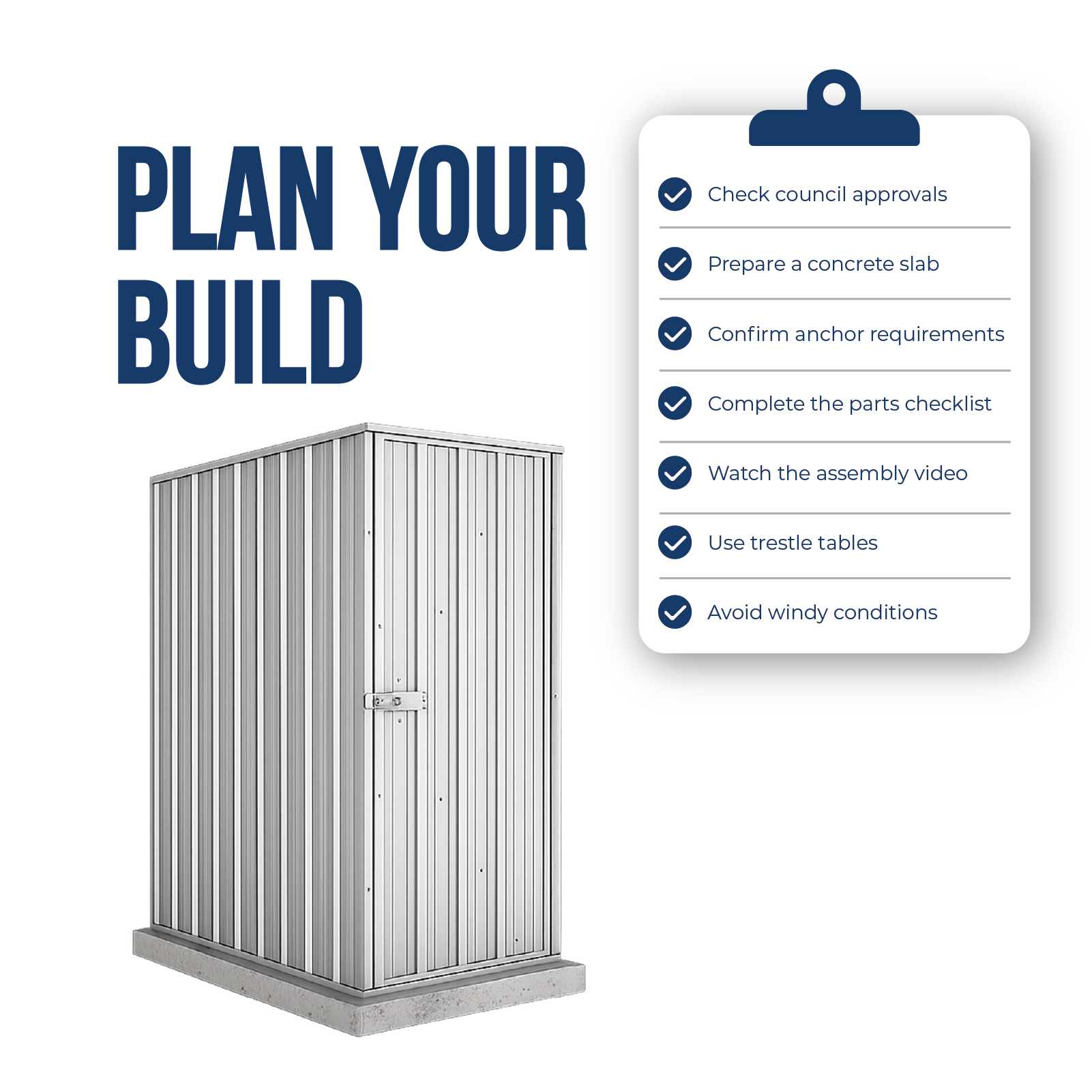 0.78mW x 1.52mD x 1.80mH Garden Shed Basic Single Door Zincalume
